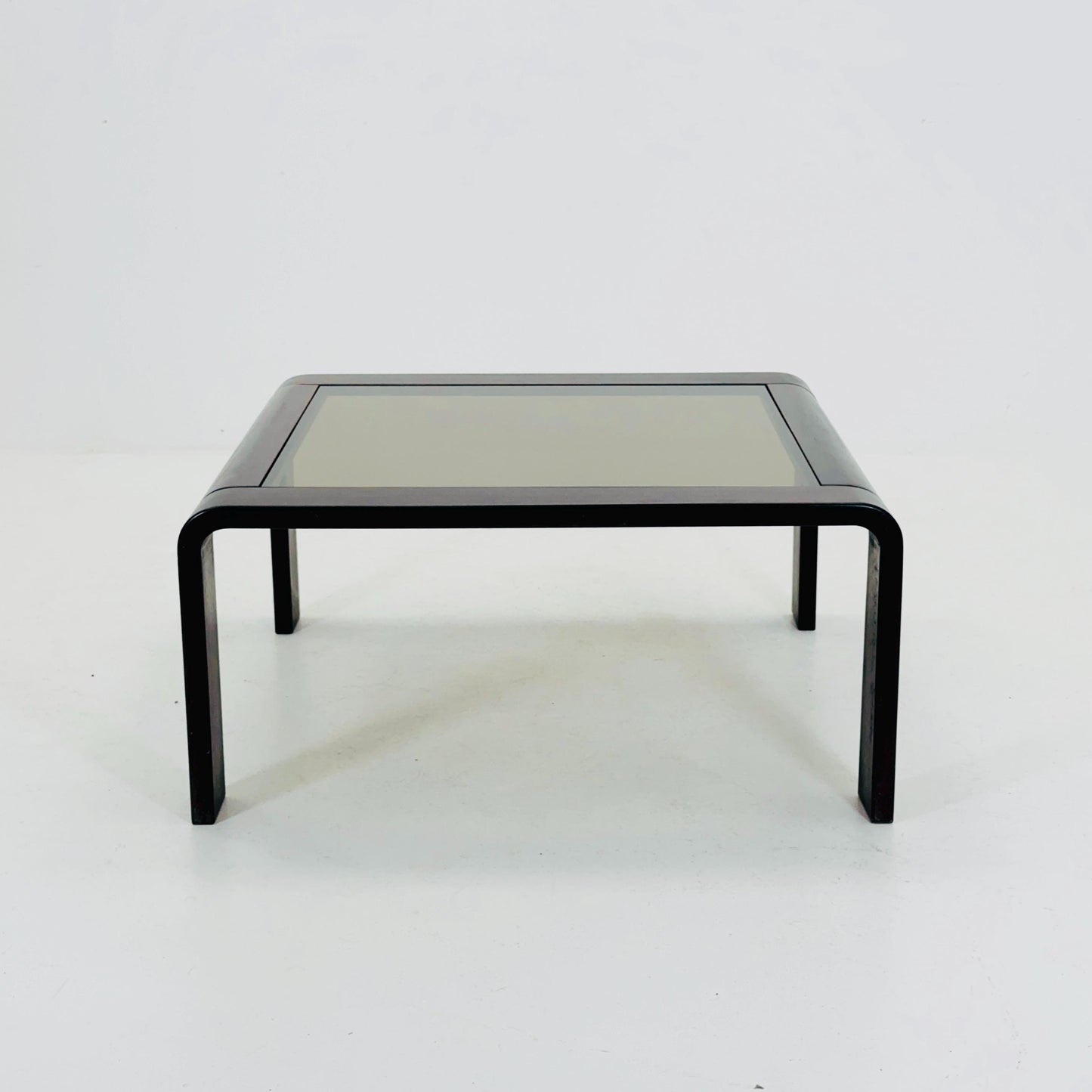 Mid-Century Wooden Coffee Table with Curved Edges and Smoked Glass Top, 1960s Germany