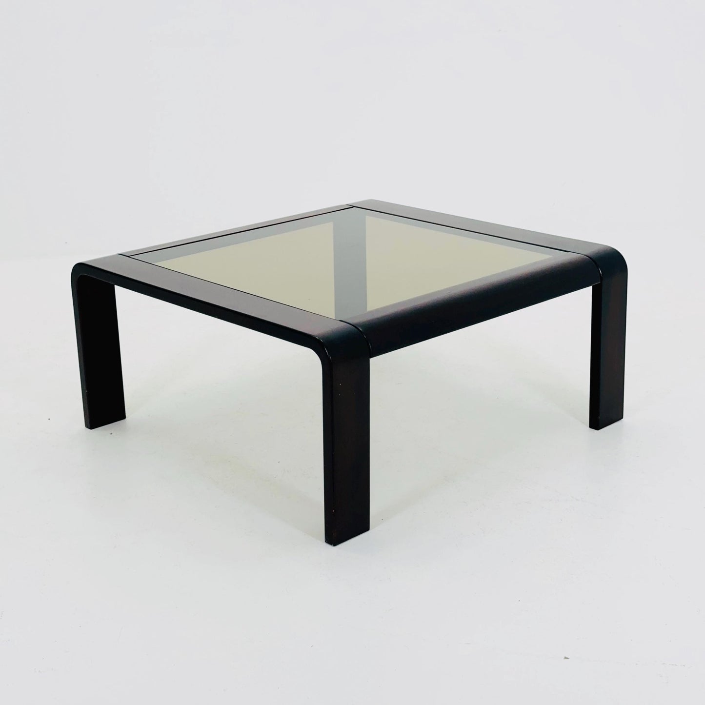Mid-Century Wooden Coffee Table with Curved Edges and Smoked Glass Top, 1960s Germany