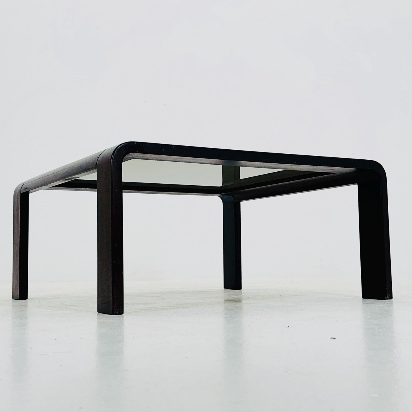 Mid-Century Wooden Coffee Table with Curved Edges and Smoked Glass Top, 1960s Germany