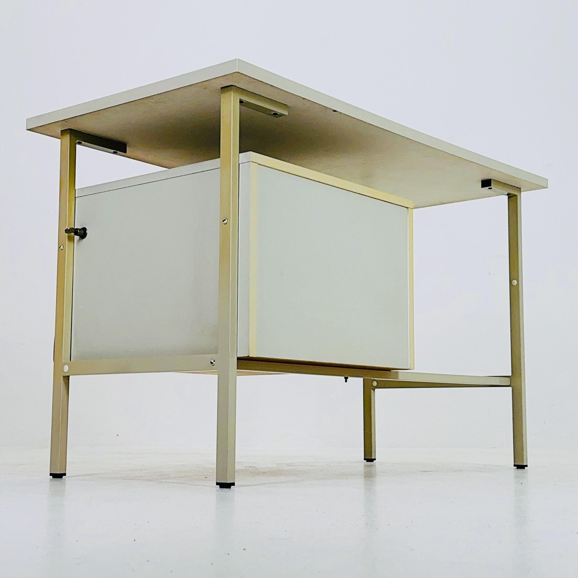 Mid-Century Space Age Desk White & Orange Drawers | Schönbuch Germany 1970s