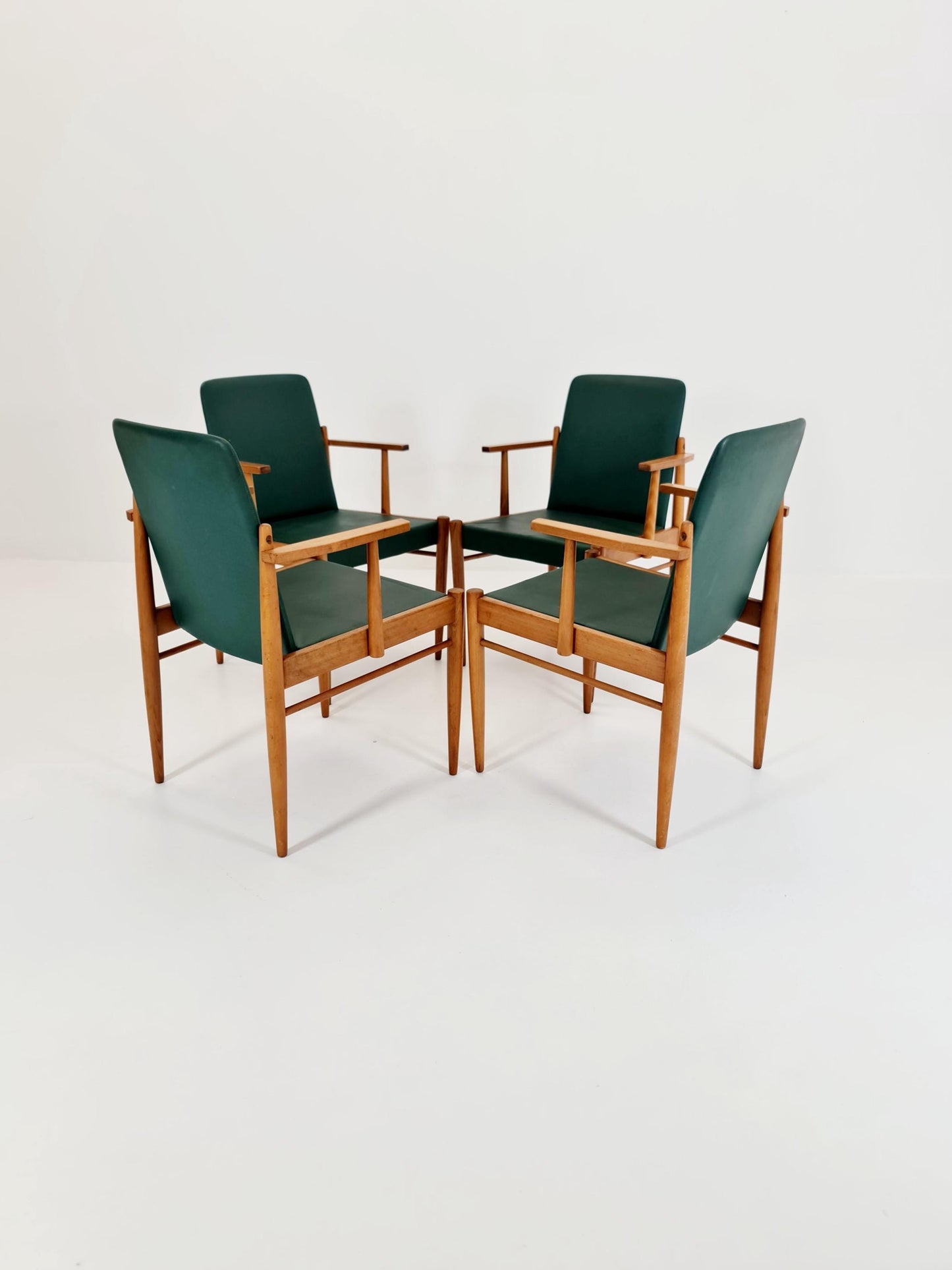 Rare Vintage Midcentury German beech Armchair set of 4 , 1950s