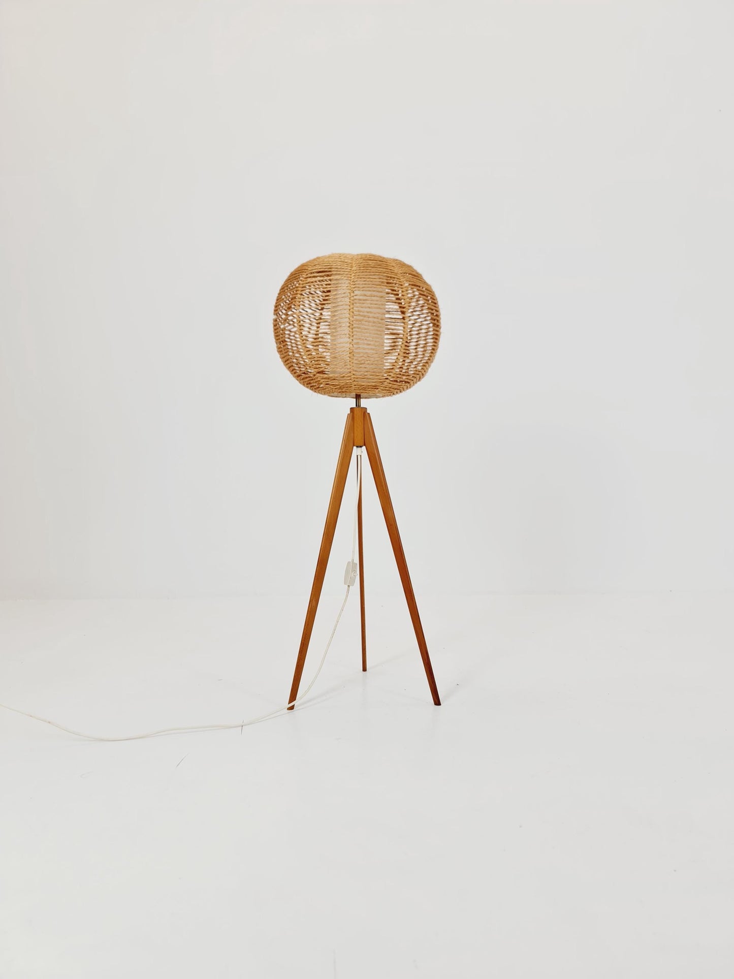 Mid century German tripod floor lamp Beech wood , 1960s