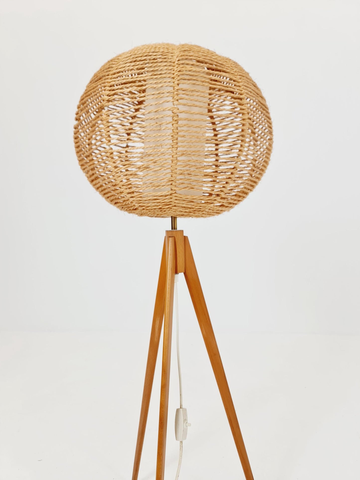 Mid century German tripod floor lamp Beech wood , 1960s