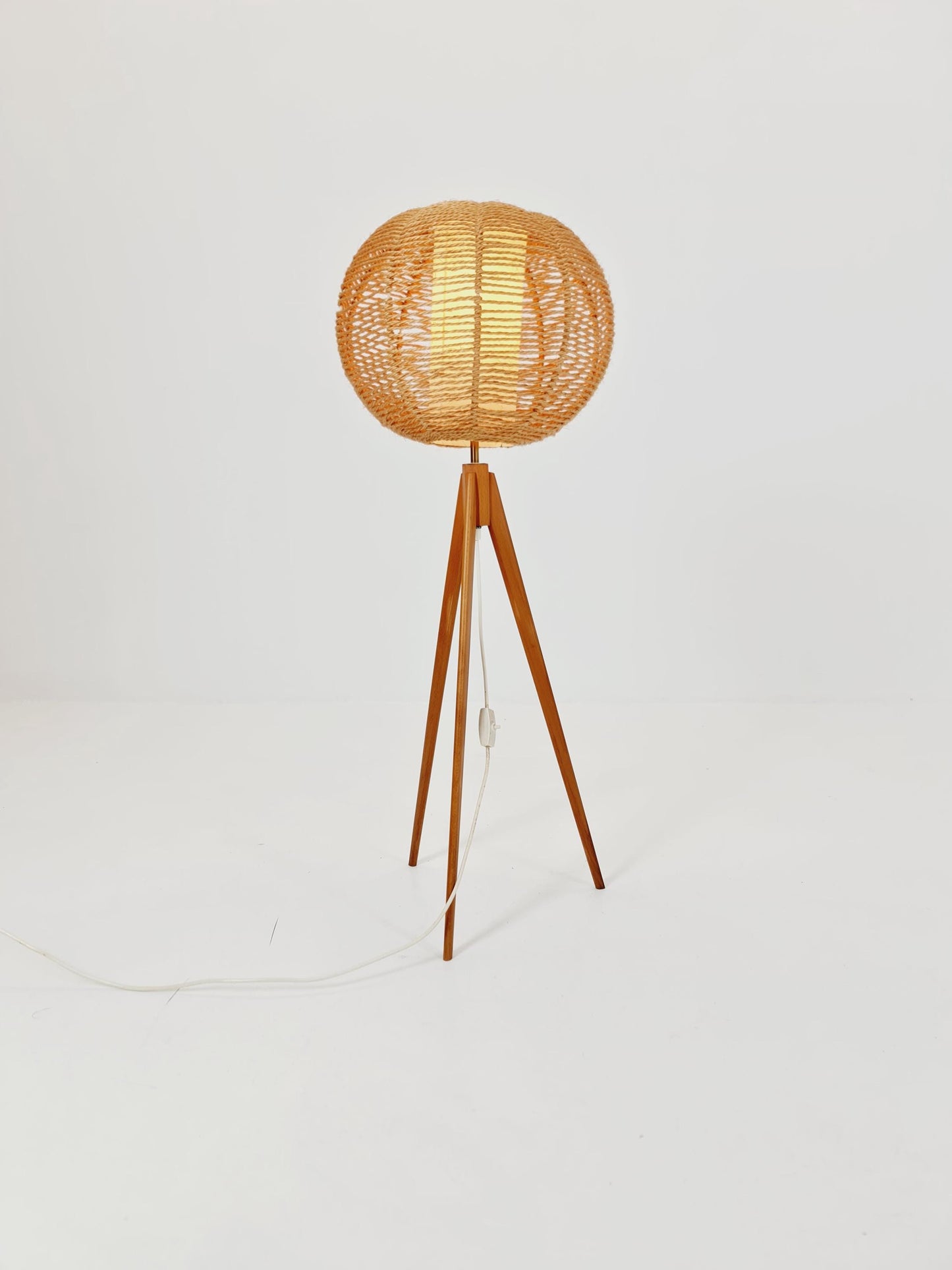 Mid century German tripod floor lamp Beech wood , 1960s