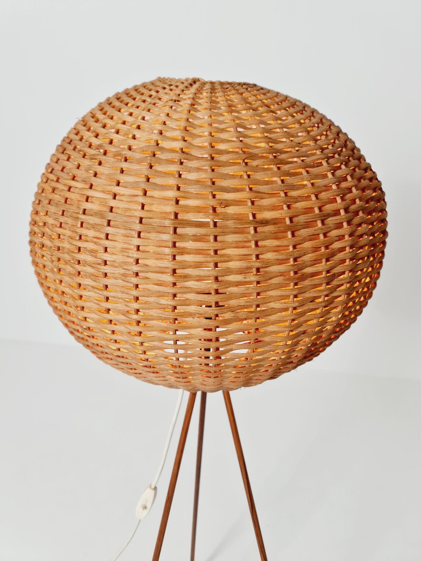 Mid century German tripod floor lamp teak wood , 1960s
