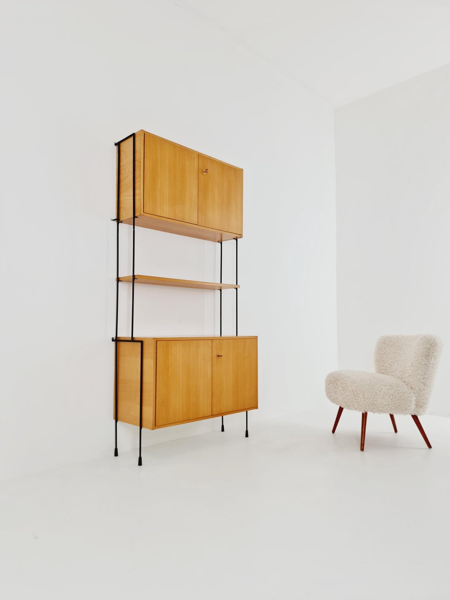 Mid century Ash wall shelving unit by Hilker for Omnia, Germany, 1960s