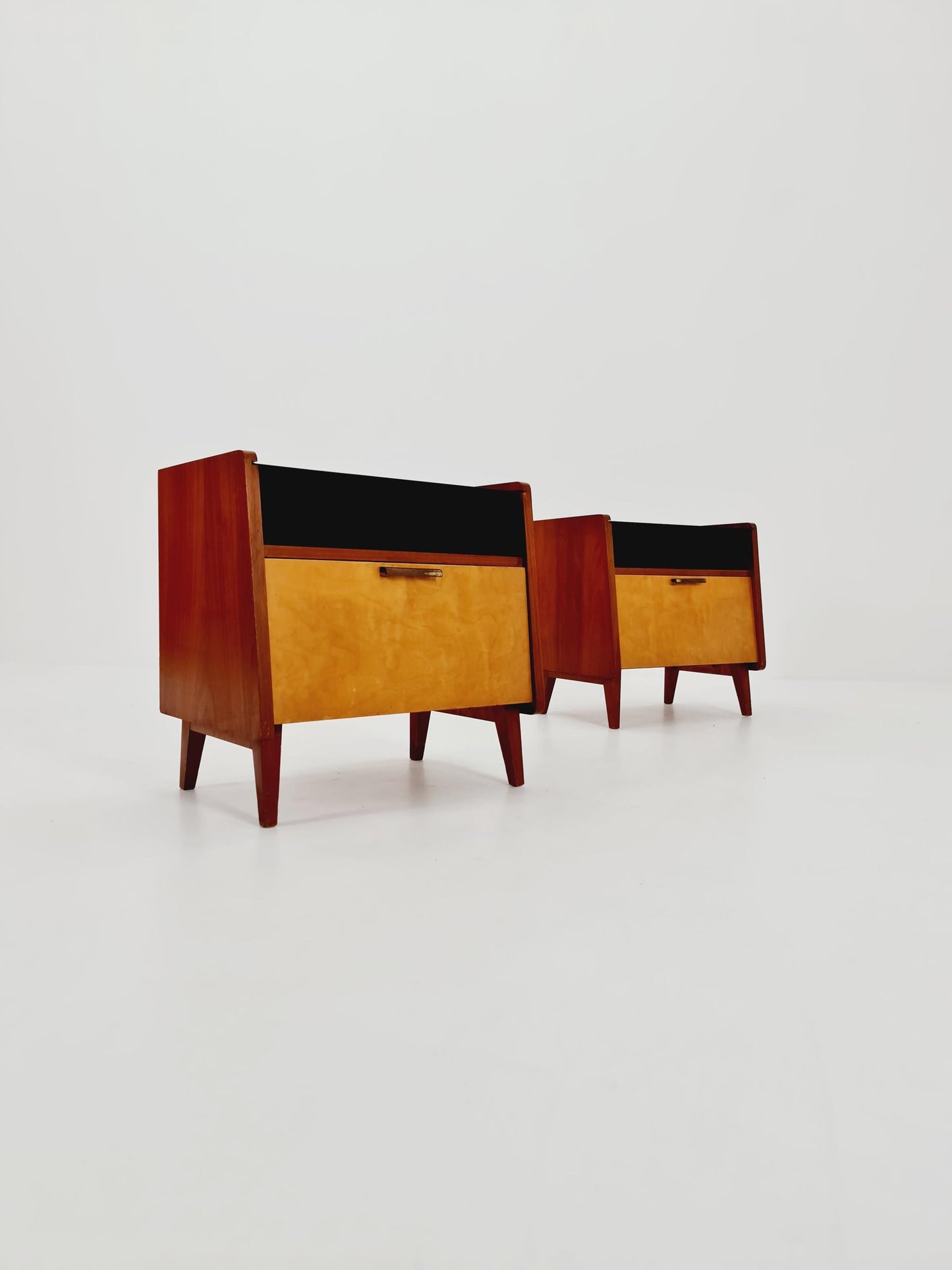 German Mid century nightstands/ bedside tables With Glass top BY WK Möbel , 1960s