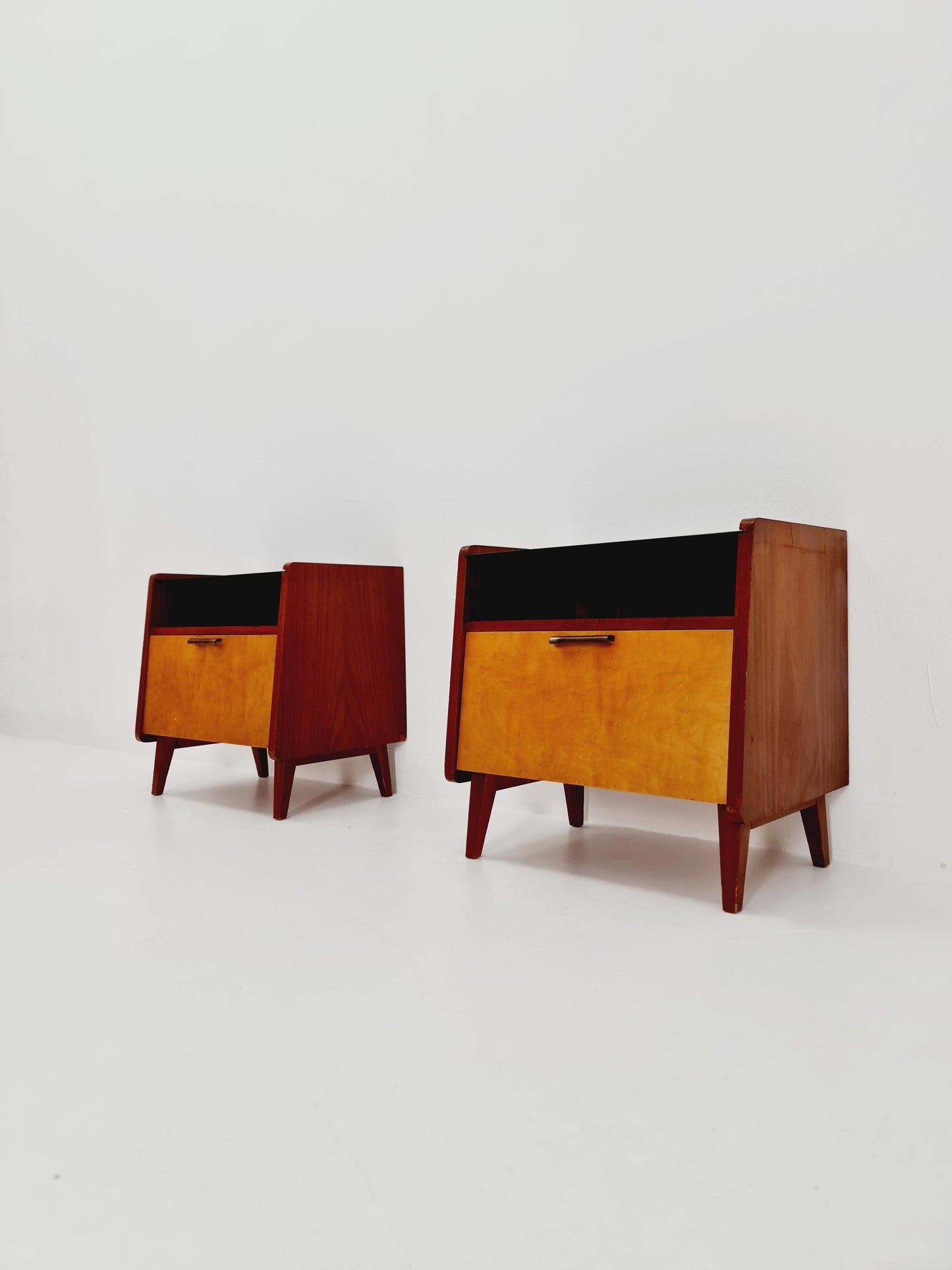 German Mid century nightstands/ bedside tables With Glass top BY WK Möbel , 1960s