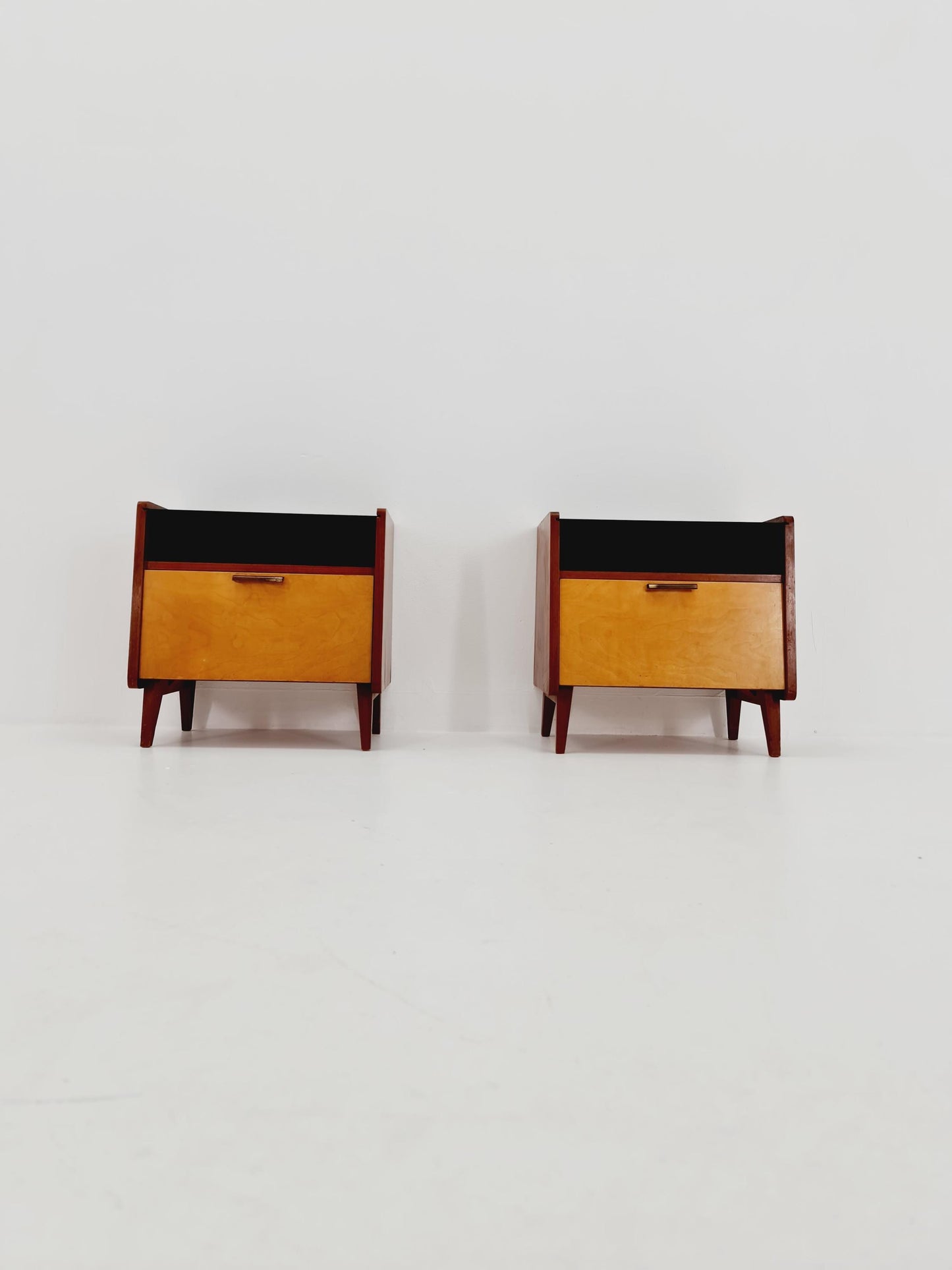 German Mid century nightstands/ bedside tables With Glass top BY WK Möbel , 1960s
