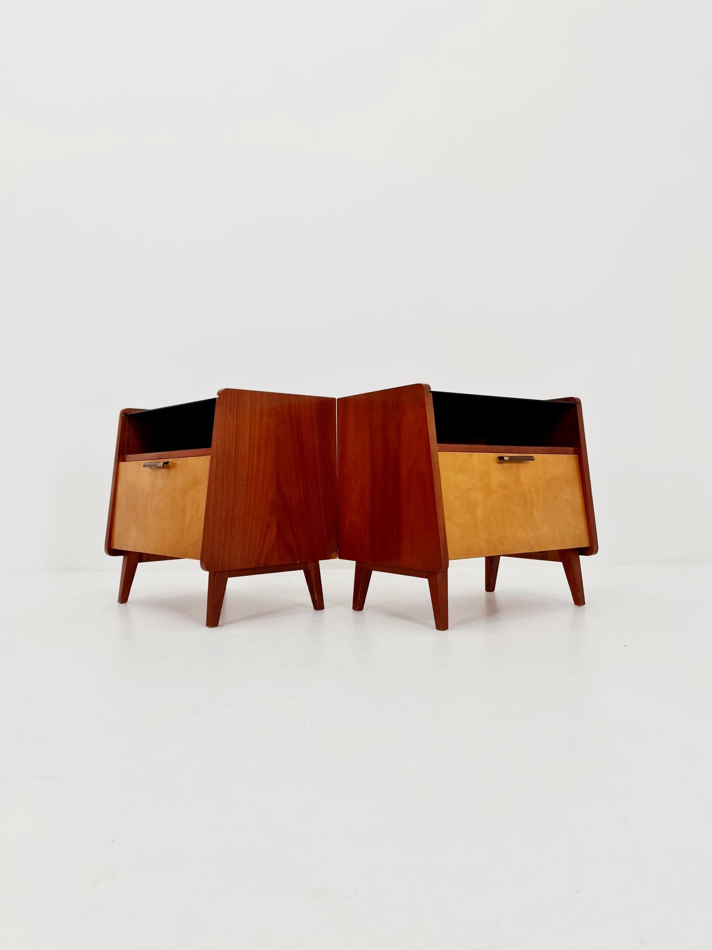 German Mid century nightstands/ bedside tables With Glass top BY WK Möbel , 1960s