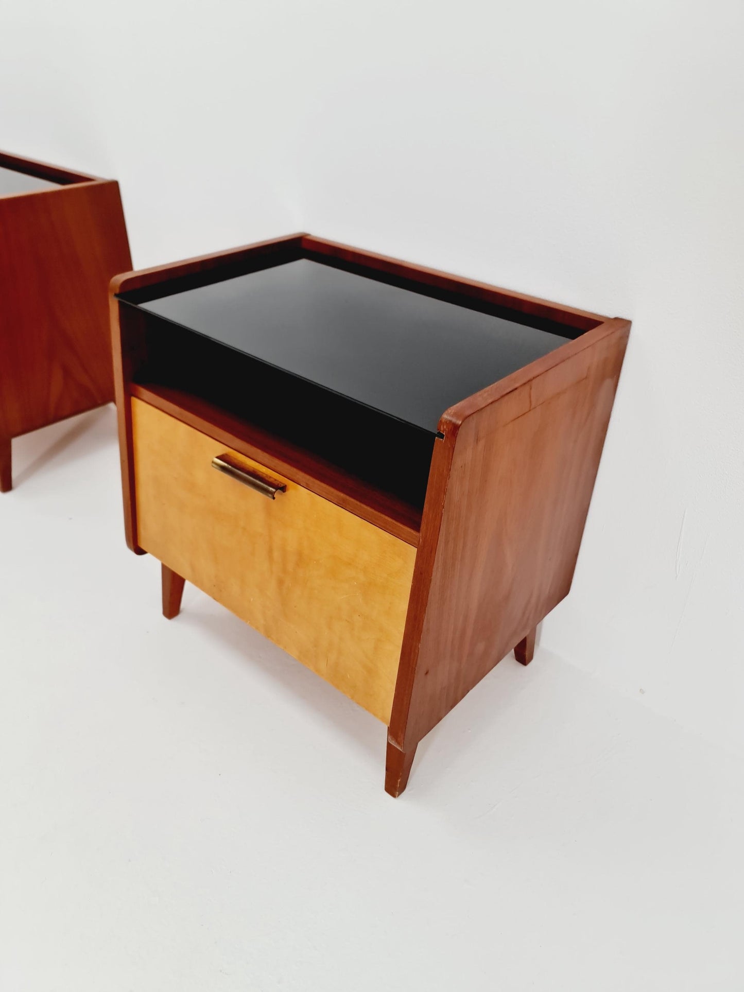 German Mid century nightstands/ bedside tables With Glass top BY WK Möbel , 1960s