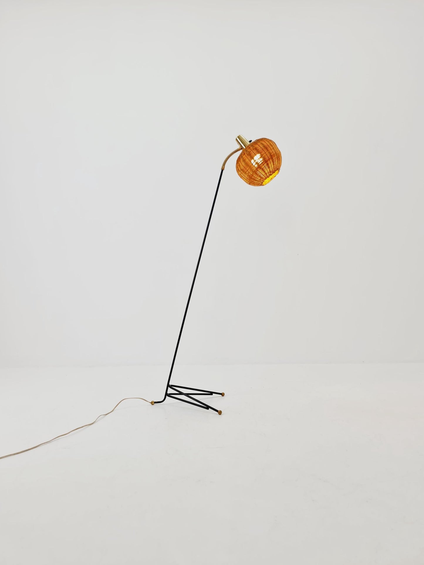 Super Rare floor lamp with Rattan shade by Bröderna Malmström, Sweden, 1950s