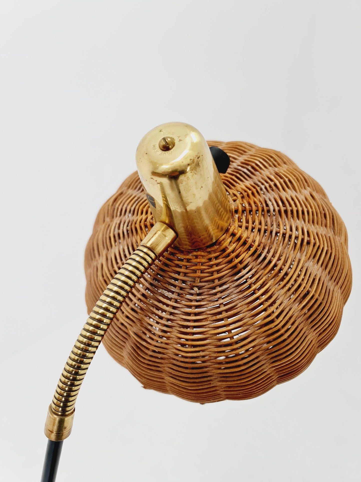 Super Rare floor lamp with Rattan shade by Bröderna Malmström, Sweden, 1950s