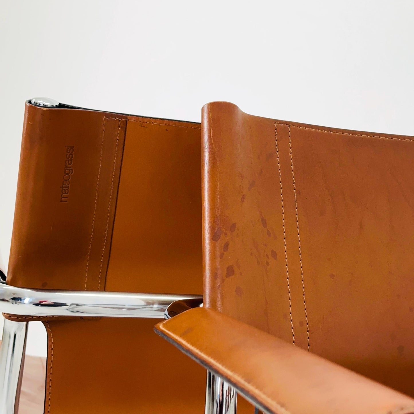 set of 6 Matteo Grassi orginal bauhaus design Visitor Chairs cognac Leather Italy 1980s