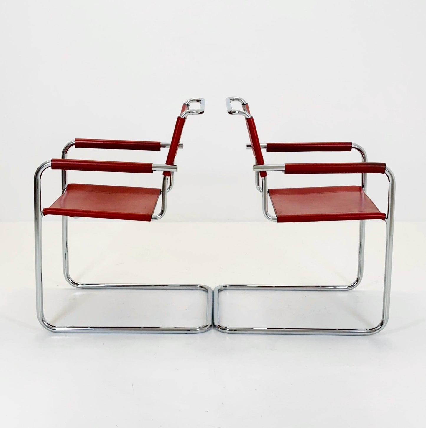 1 of 2 mid century Bauhaus S34 armchairs by Mart stam for Linea Veam Italy 1980s