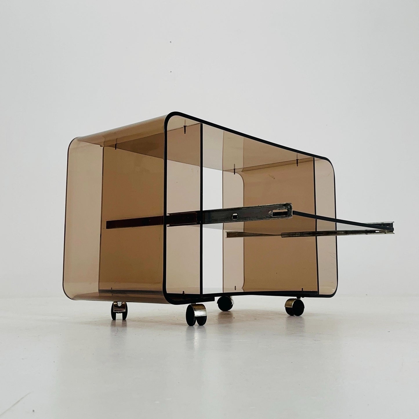 Space age Smoked Brown Plexiglass Trolley by Michel Dumas for Roche Bobois 1970s