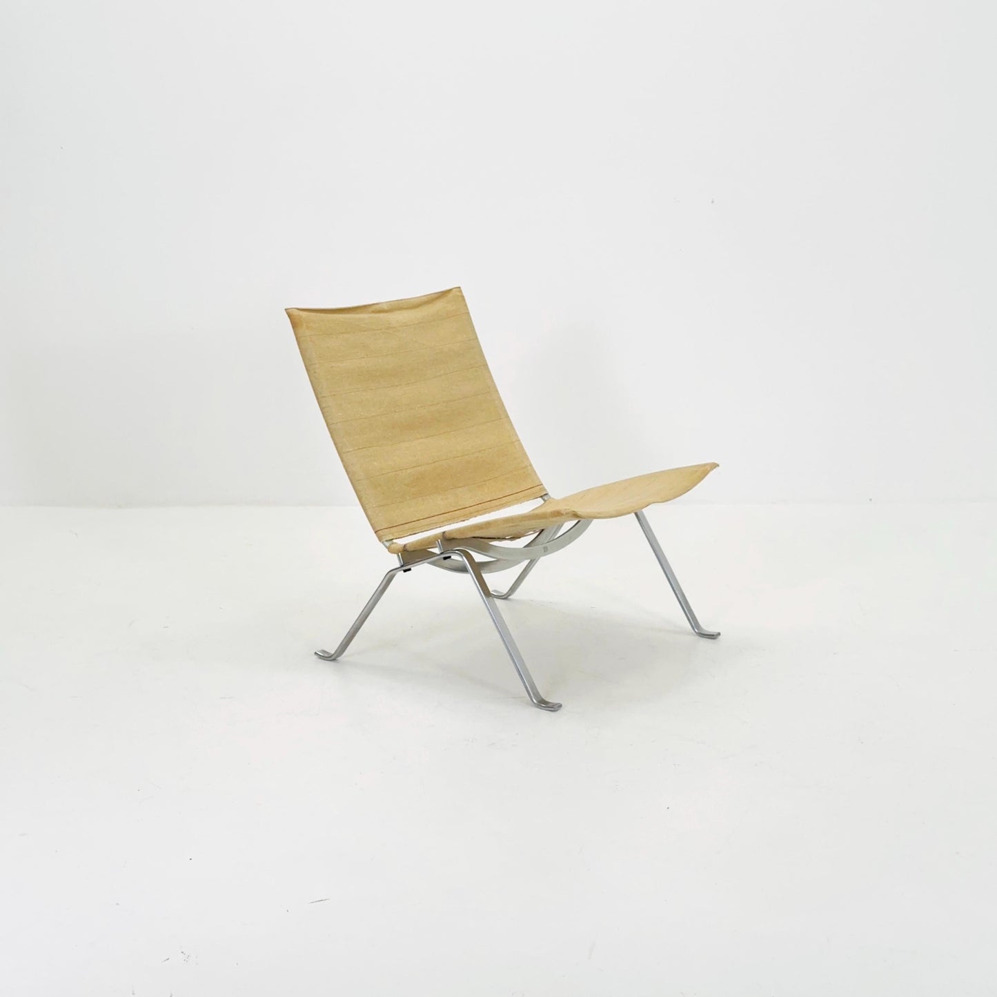 1 of 4 Mid century modern Poul Kjærholm PK22 Lounge Chair by Fritz Hansen Canvas Upholstery Denmark , 1980s