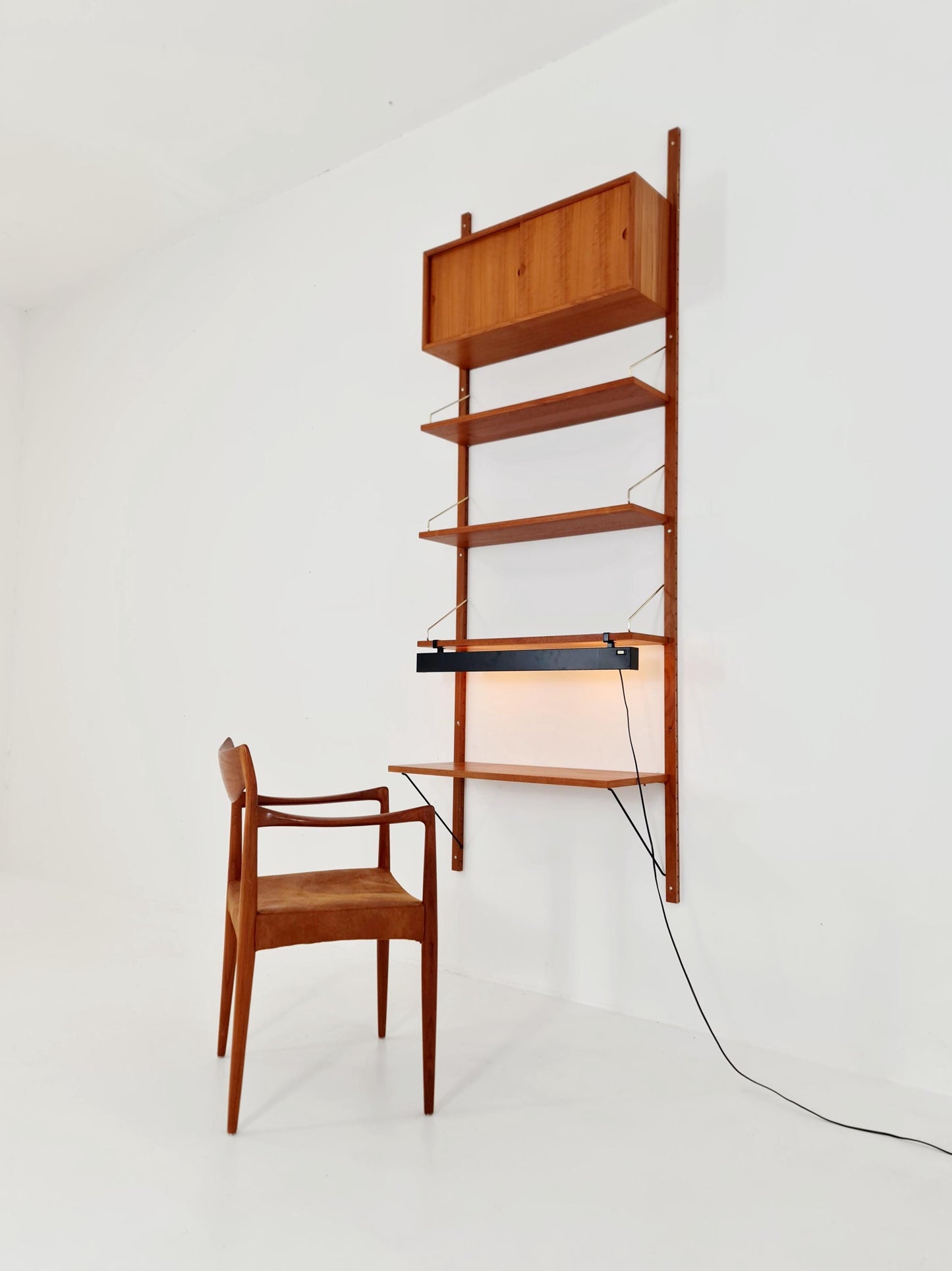 Midcentury Danish Teak Shelving Unit With Desk & light, by Poul Cadovius, 1960s