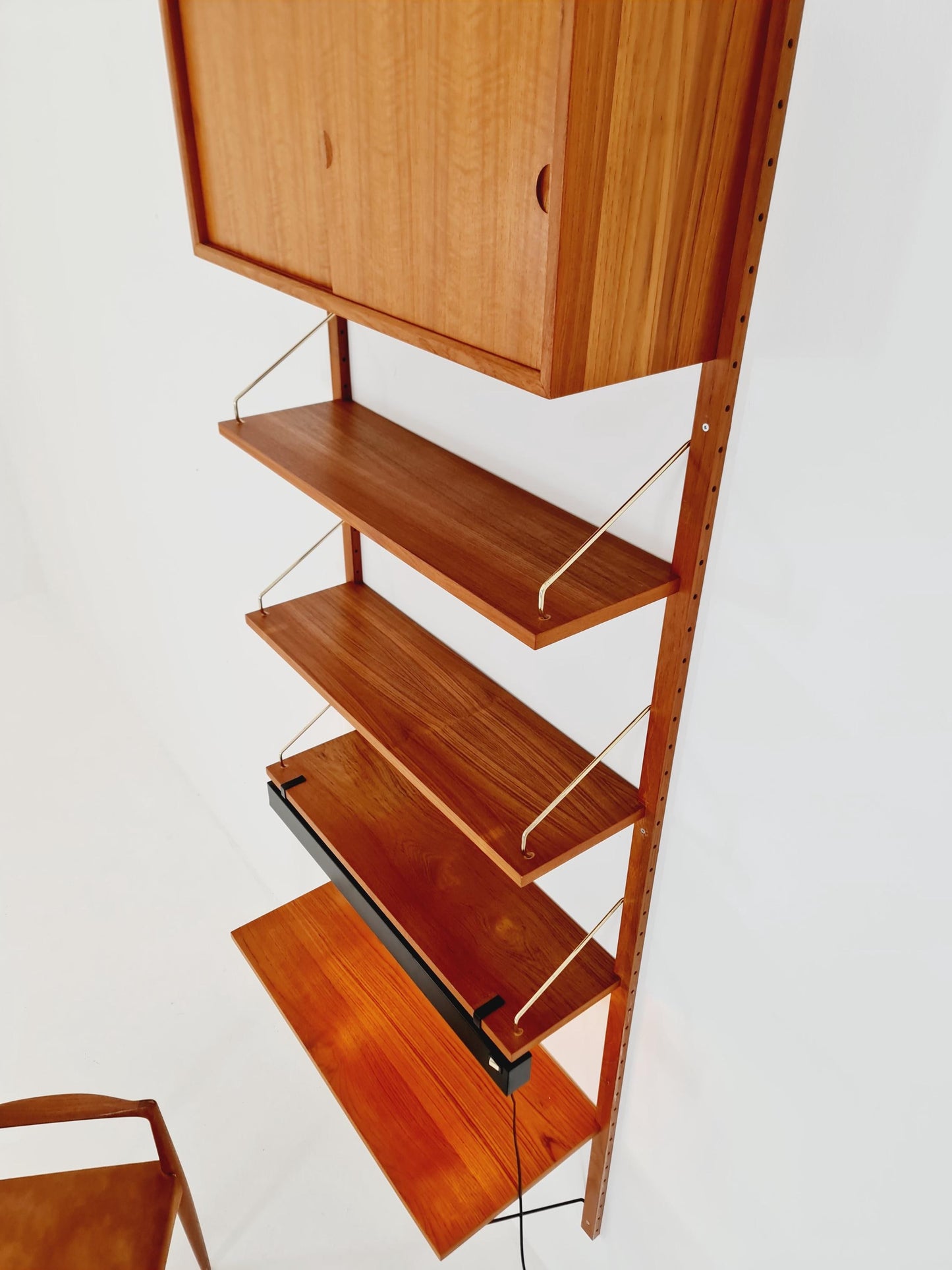 Midcentury Danish Teak Shelving Unit With Desk & light, by Poul Cadovius, 1960s