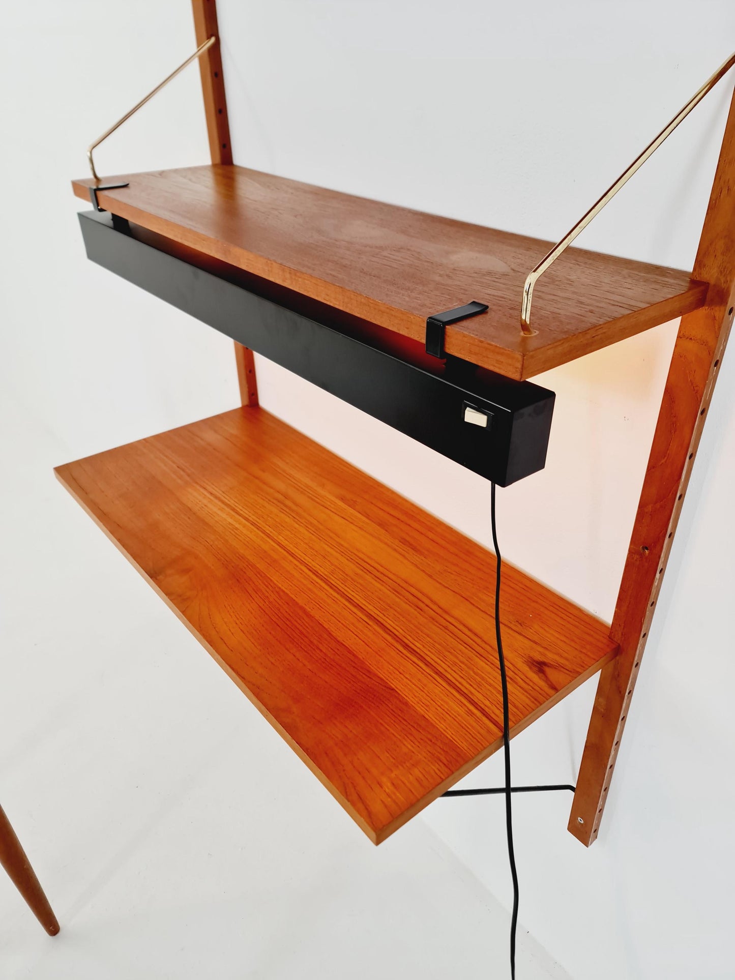Midcentury Danish Teak Shelving Unit With Desk & light, by Poul Cadovius, 1960s
