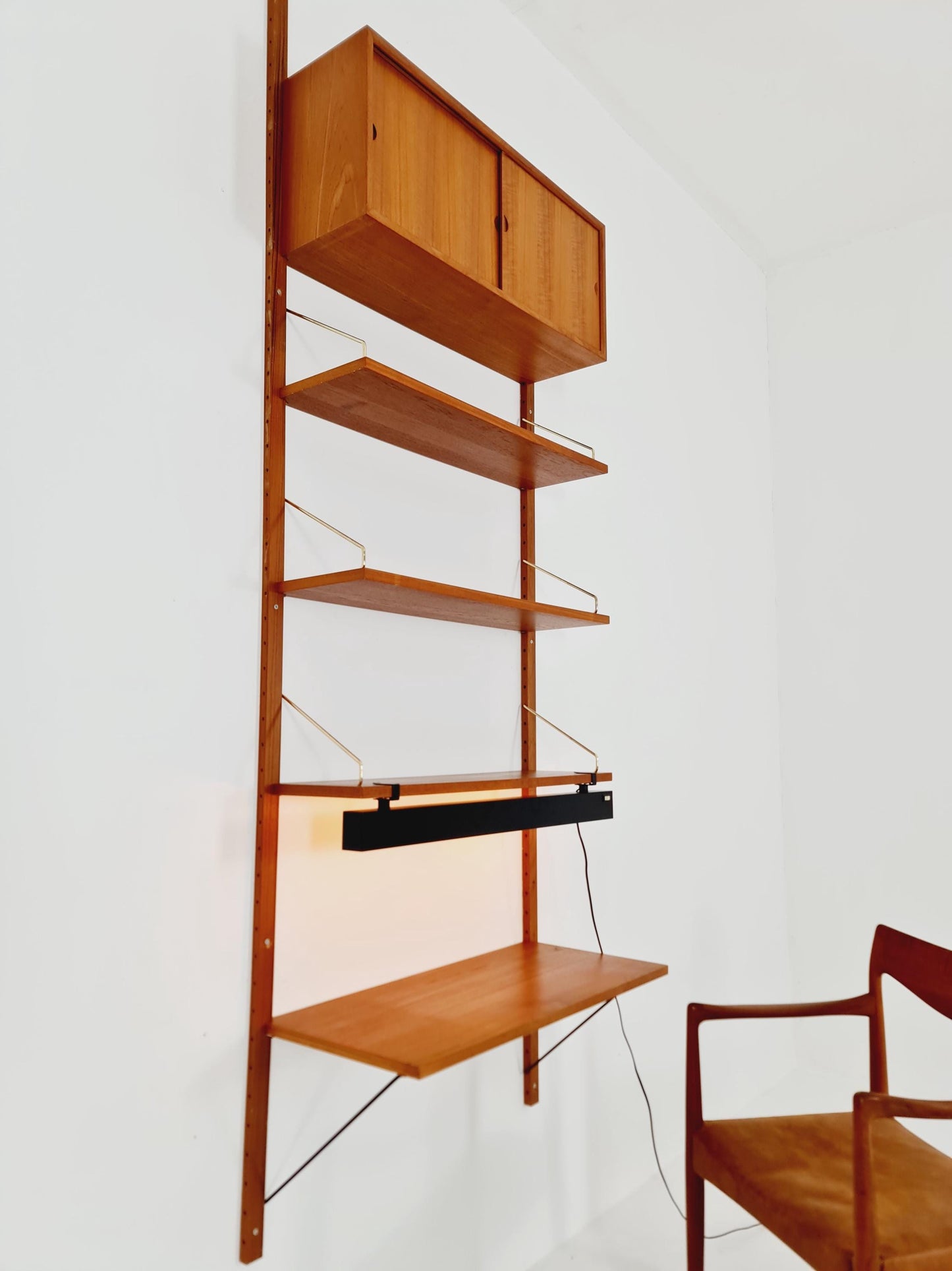 Midcentury Danish Teak Shelving Unit With Desk & light, by Poul Cadovius, 1960s
