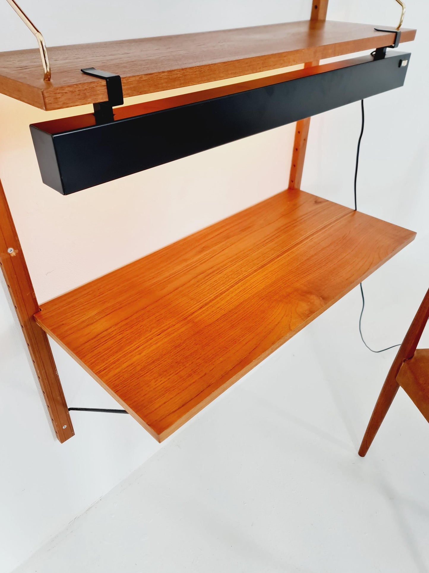 Midcentury Danish Teak Shelving Unit With Desk & light, by Poul Cadovius, 1960s