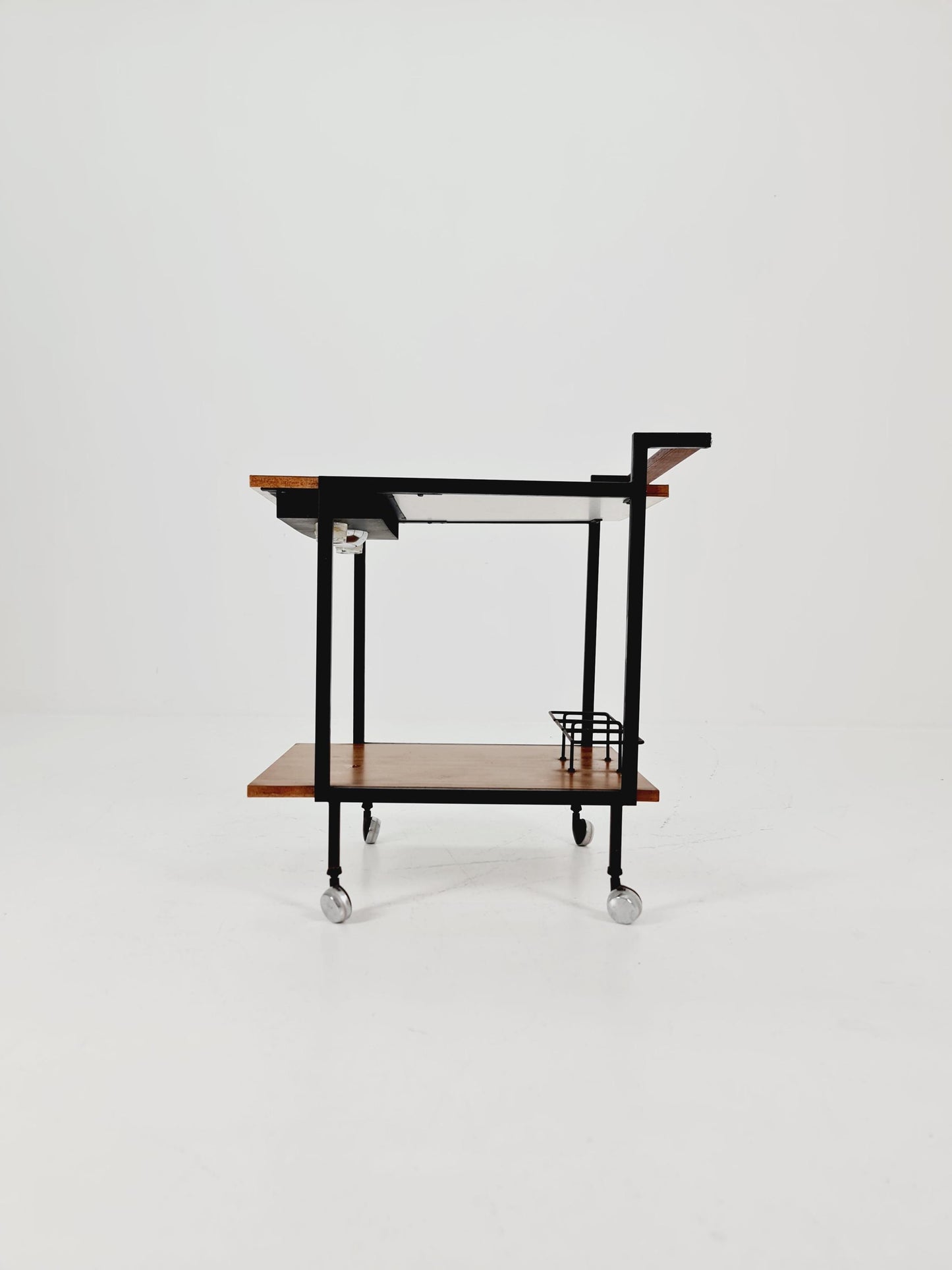 Vintage German mid century trolley bar cart in wood & metal, 1960s