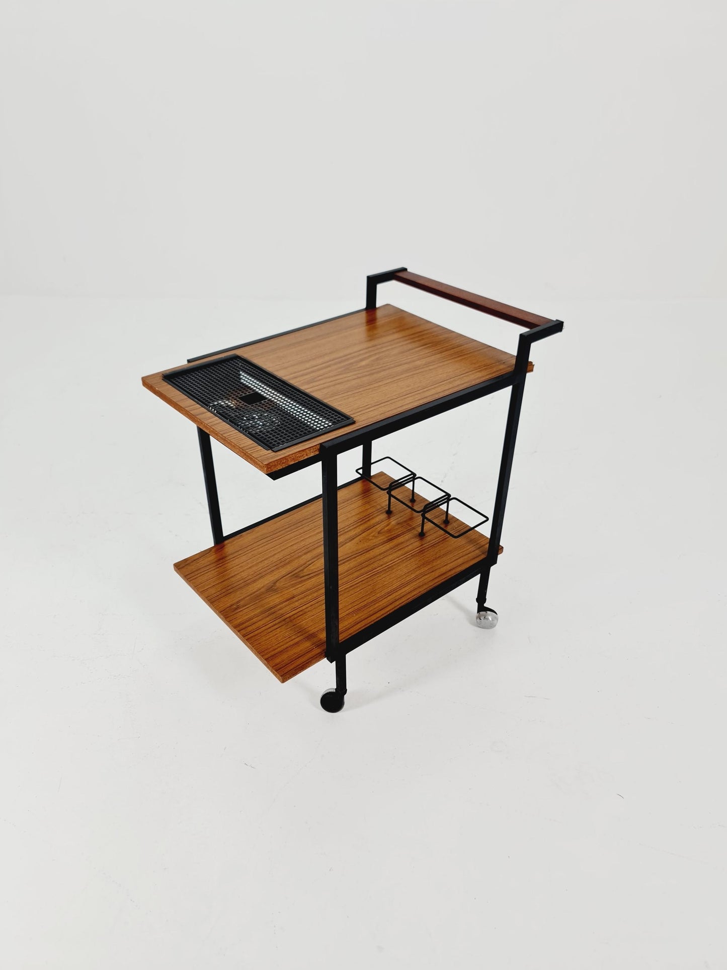 Vintage German mid century trolley bar cart in wood & metal, 1960s