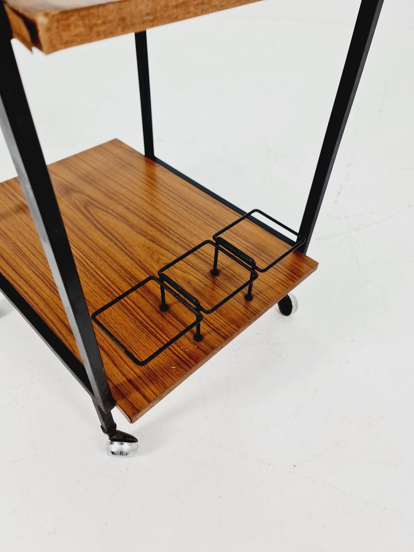Vintage German mid century trolley bar cart in wood & metal, 1960s
