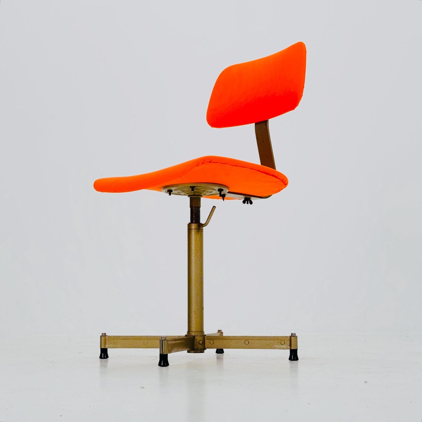 Mid century Industrial German Desk Chair with Orange Upholstery 1980s