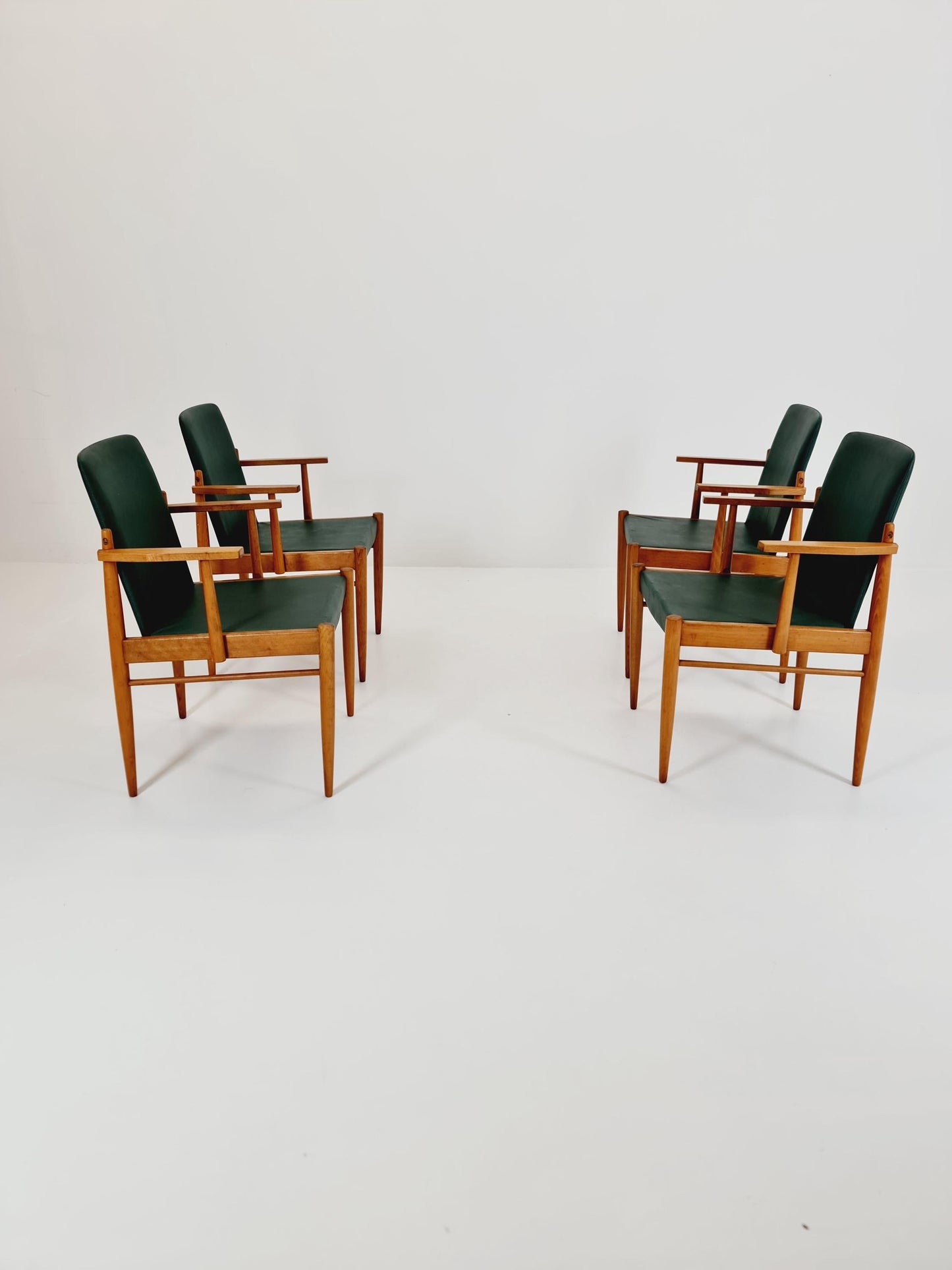 Rare Vintage Midcentury German beech Armchair set of 4 , 1950s