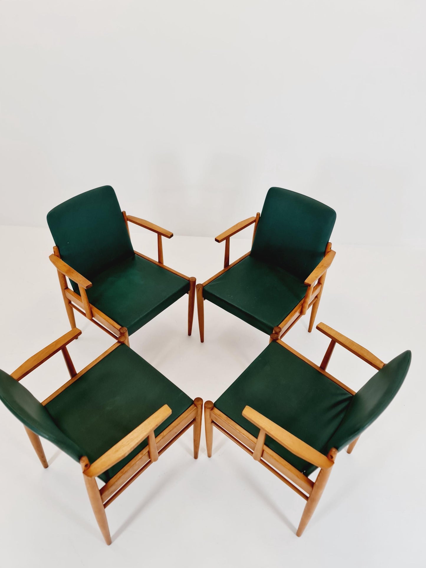 Rare Vintage Midcentury German beech Armchair set of 4 , 1950s