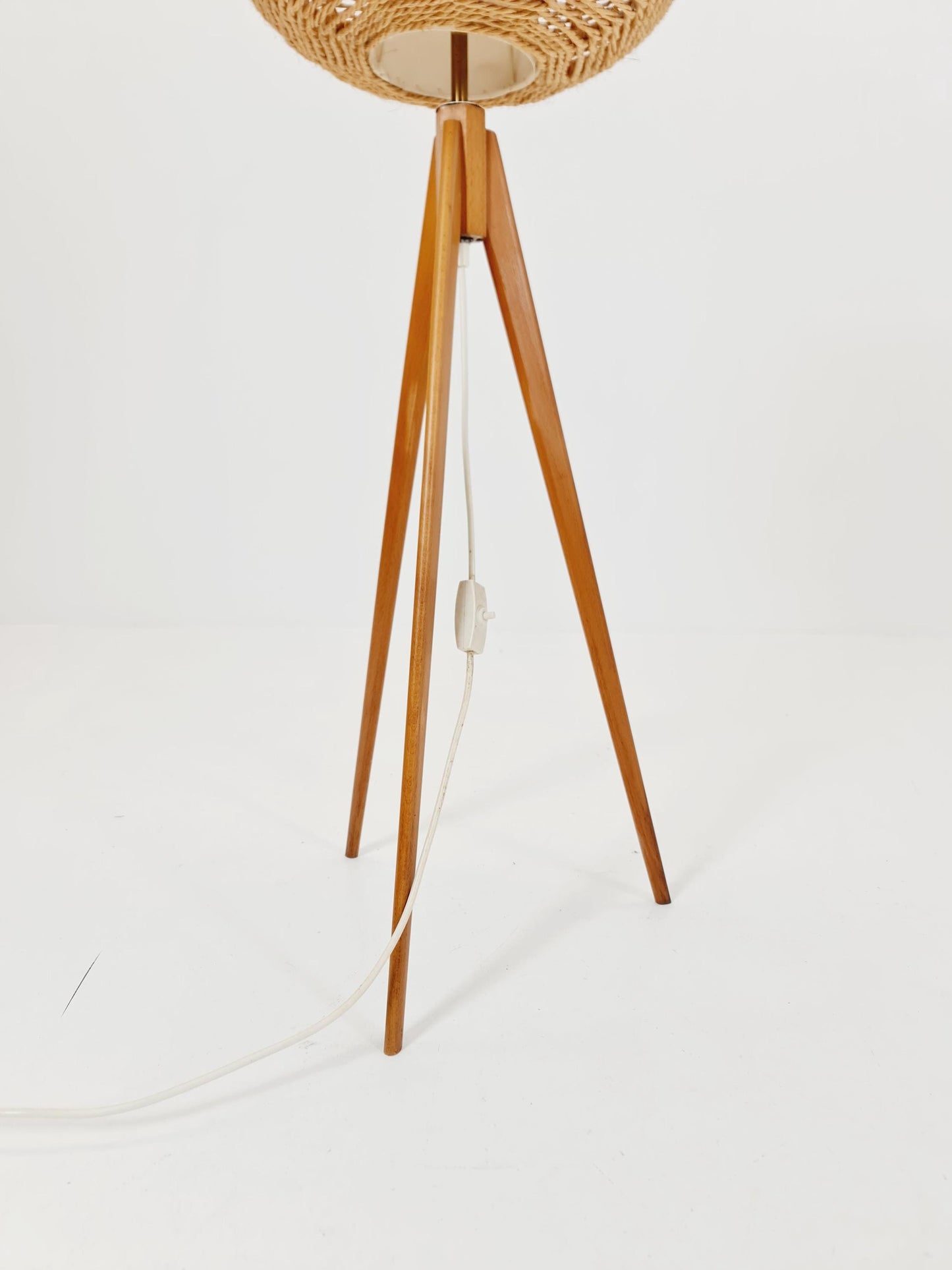 Mid century German tripod floor lamp Beech wood , 1960s