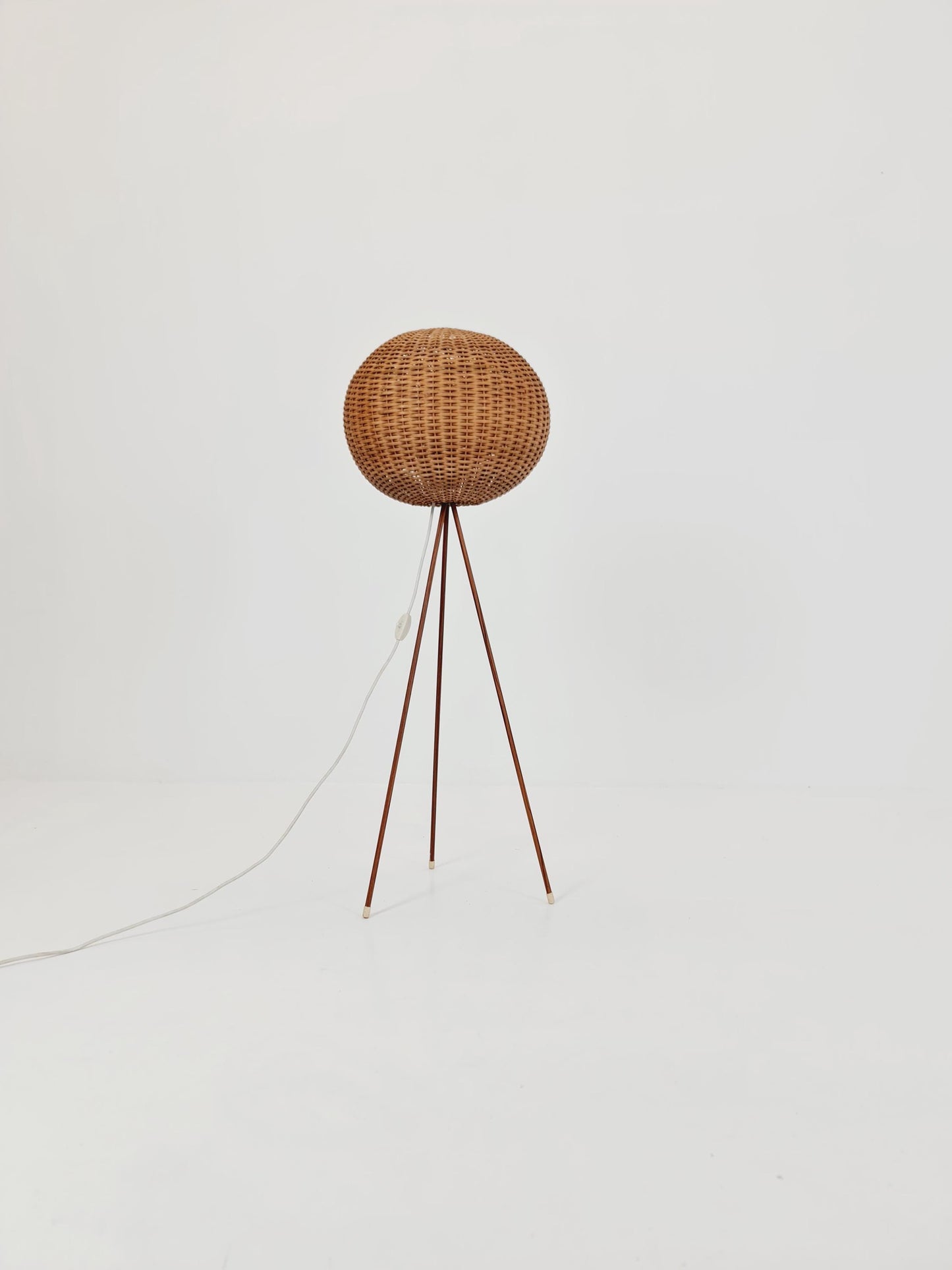 Mid century German tripod floor lamp teak wood , 1960s