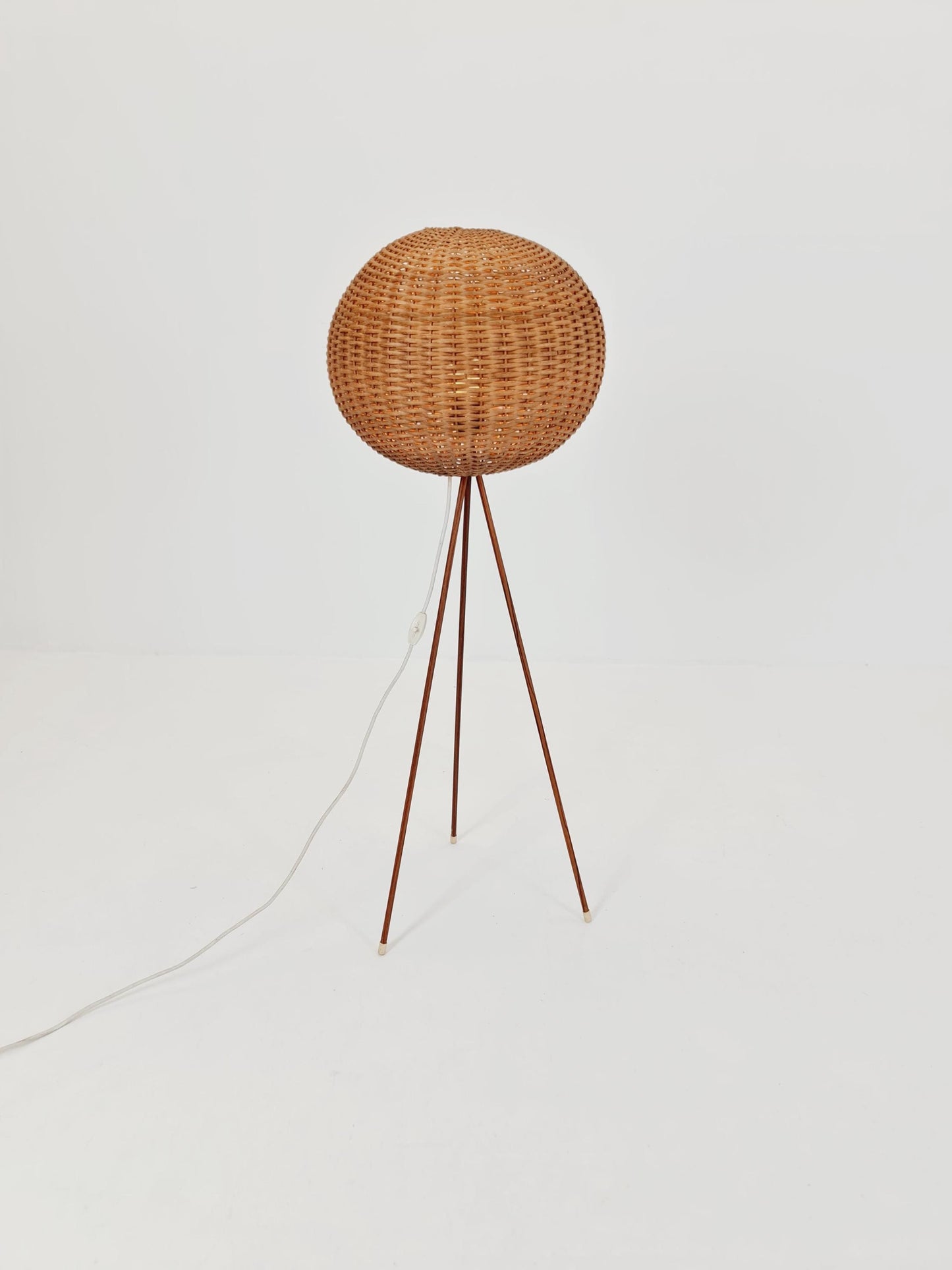 Mid century German tripod floor lamp teak wood , 1960s