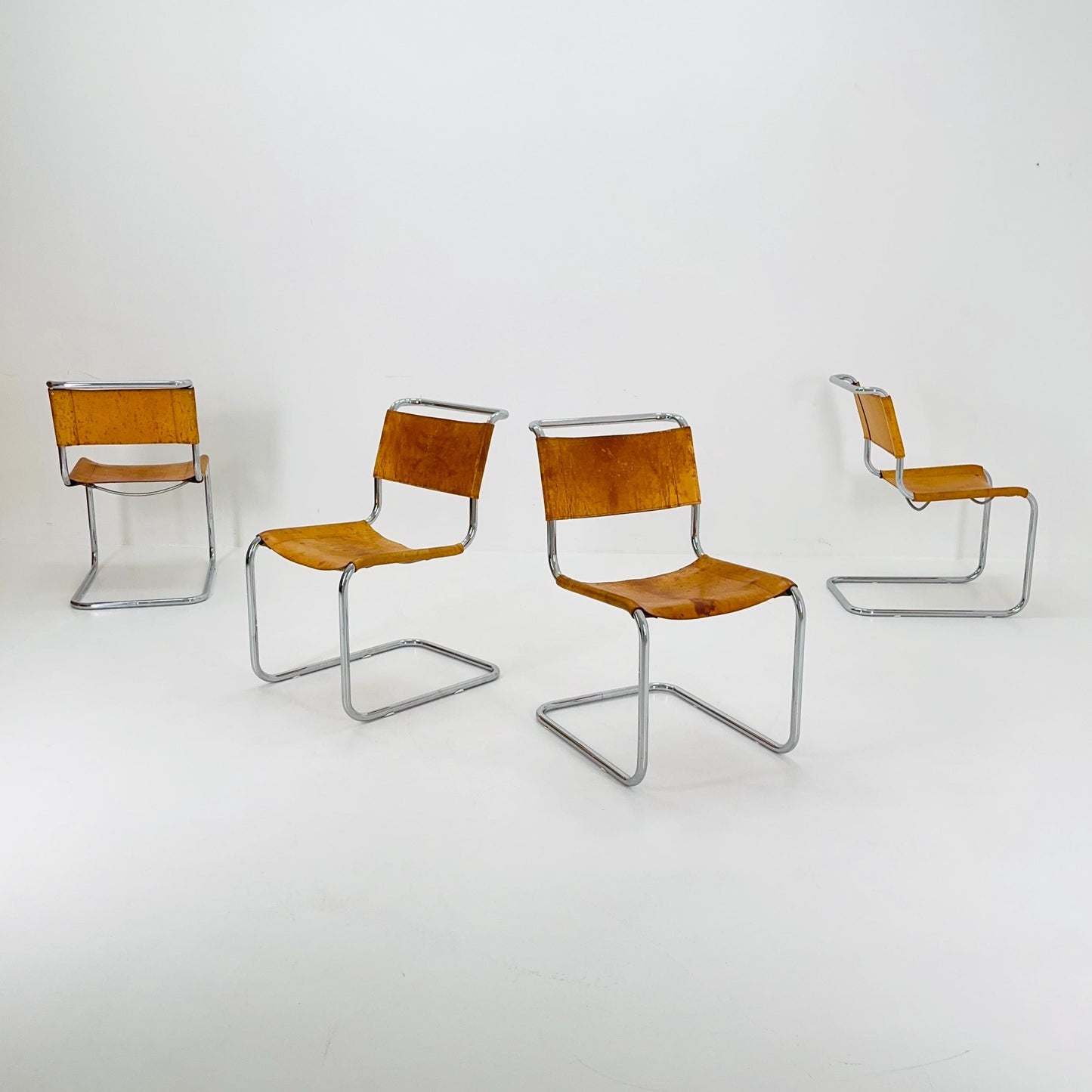 Set of 4 Mid-Century Vintage S33 Cognac Chairs by Mart Stam & Marcel Breuer from Thonet 1980s