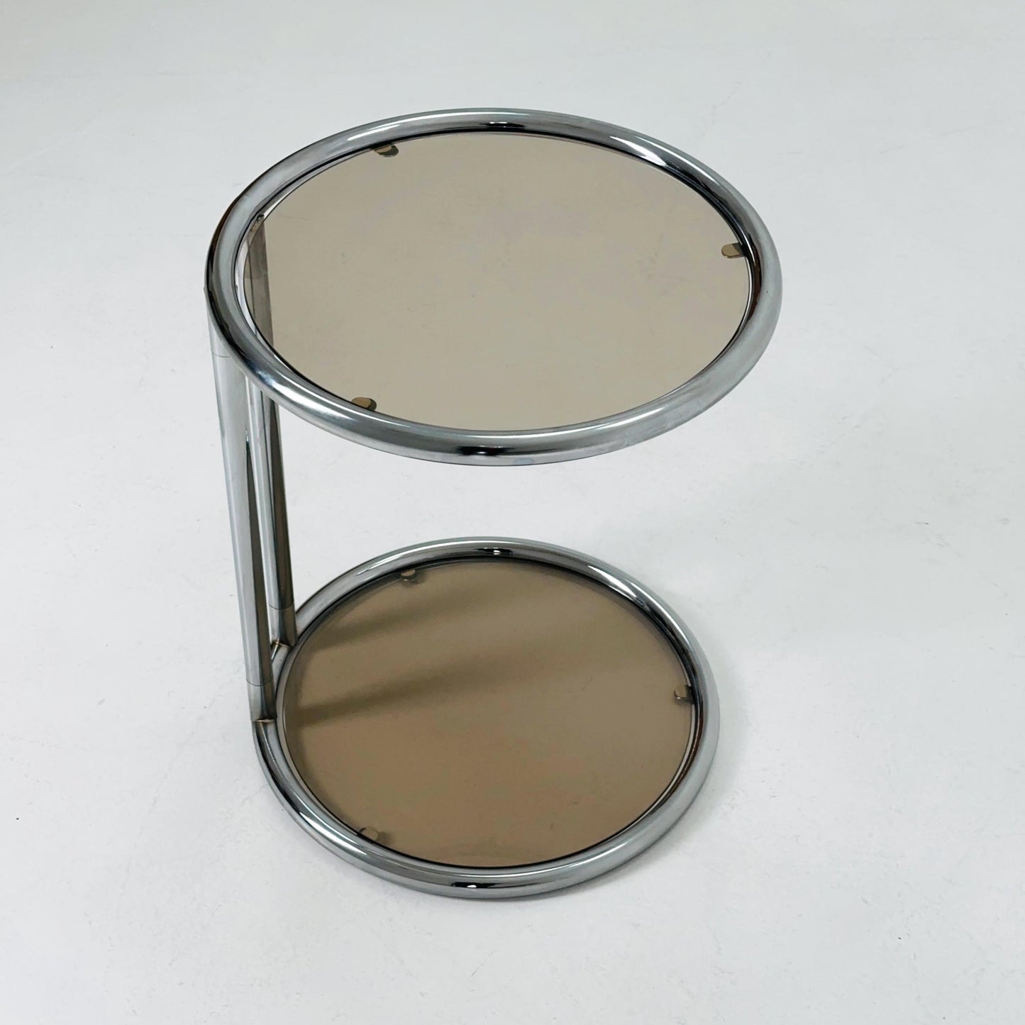 Mid century BauHaus Round Chrome & Glass side table Eileen Gray style , 1980s