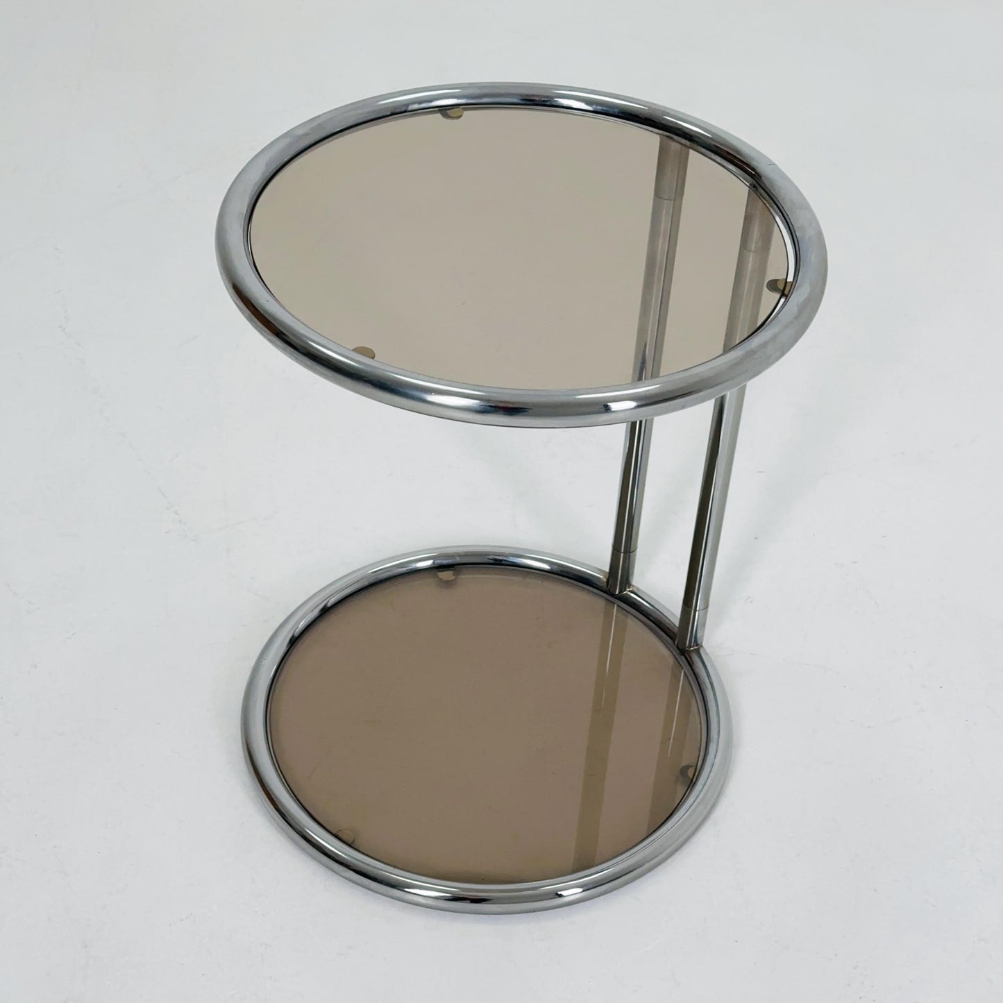 Mid century BauHaus Round Chrome & Glass side table Eileen Gray style , 1980s