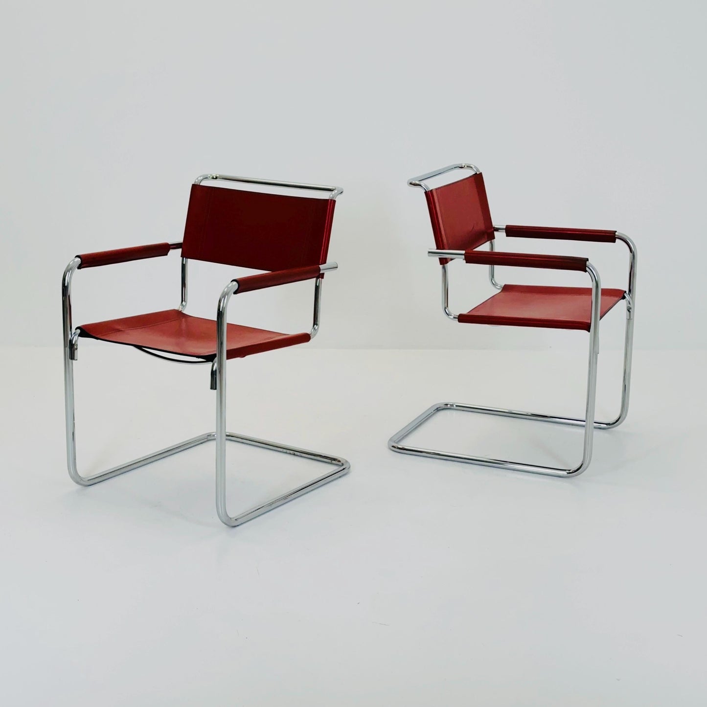 1 of 2 mid century Bauhaus S34 armchairs by Mart stam for Linea Veam Italy 1980s