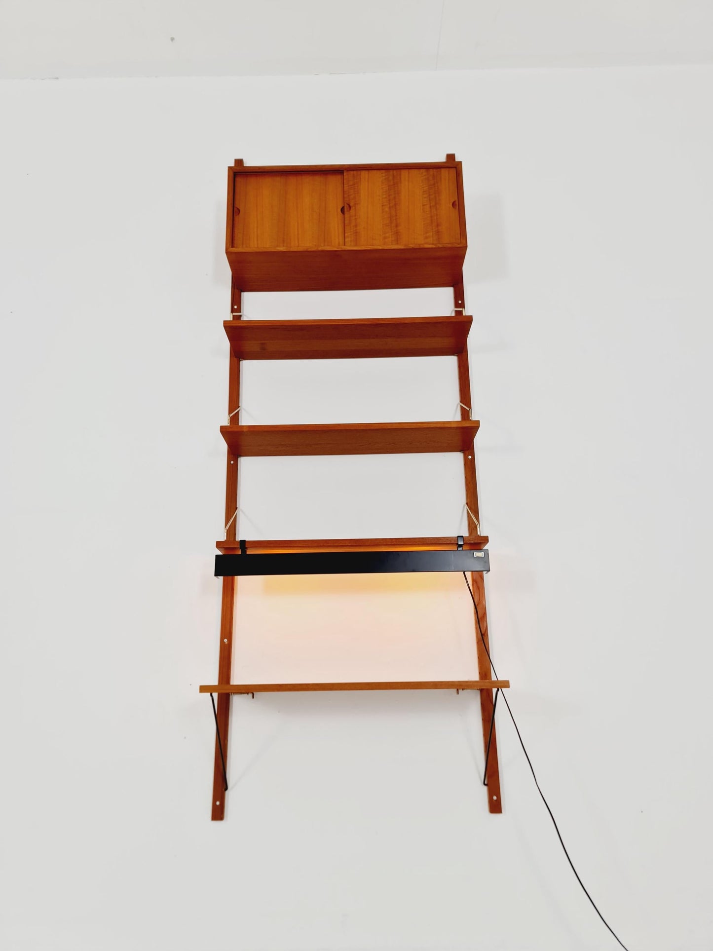 Midcentury Danish Teak Shelving Unit With Desk & light, by Poul Cadovius, 1960s