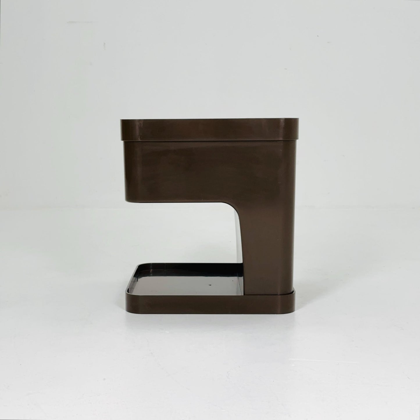 Space age brown side table or mini bar by flair for Prisunic. Molded plastic, 1980s