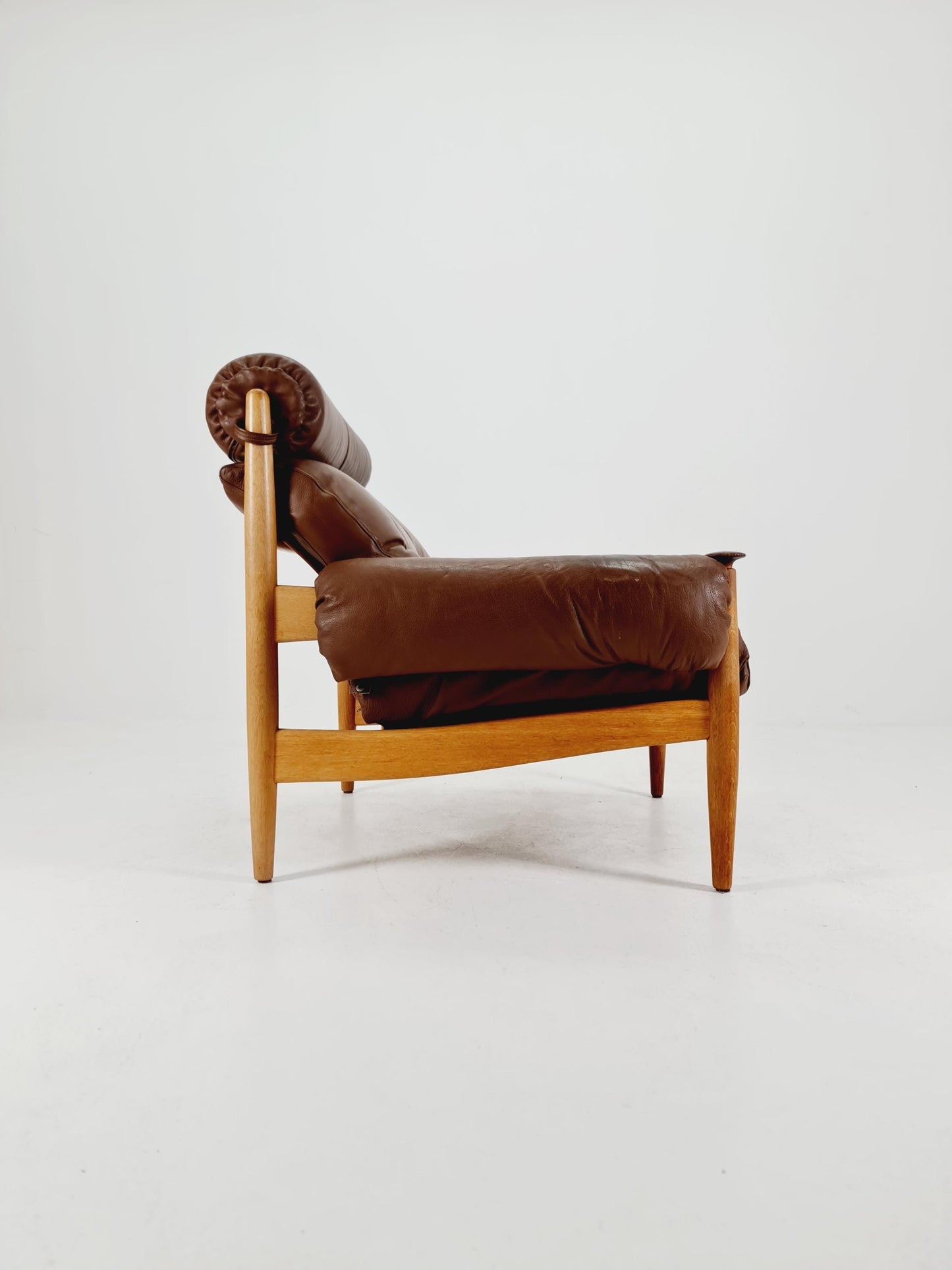 mid century armchairs By Eric Merthen for ire möbler in leather and Oak wood , Sweden 1960s