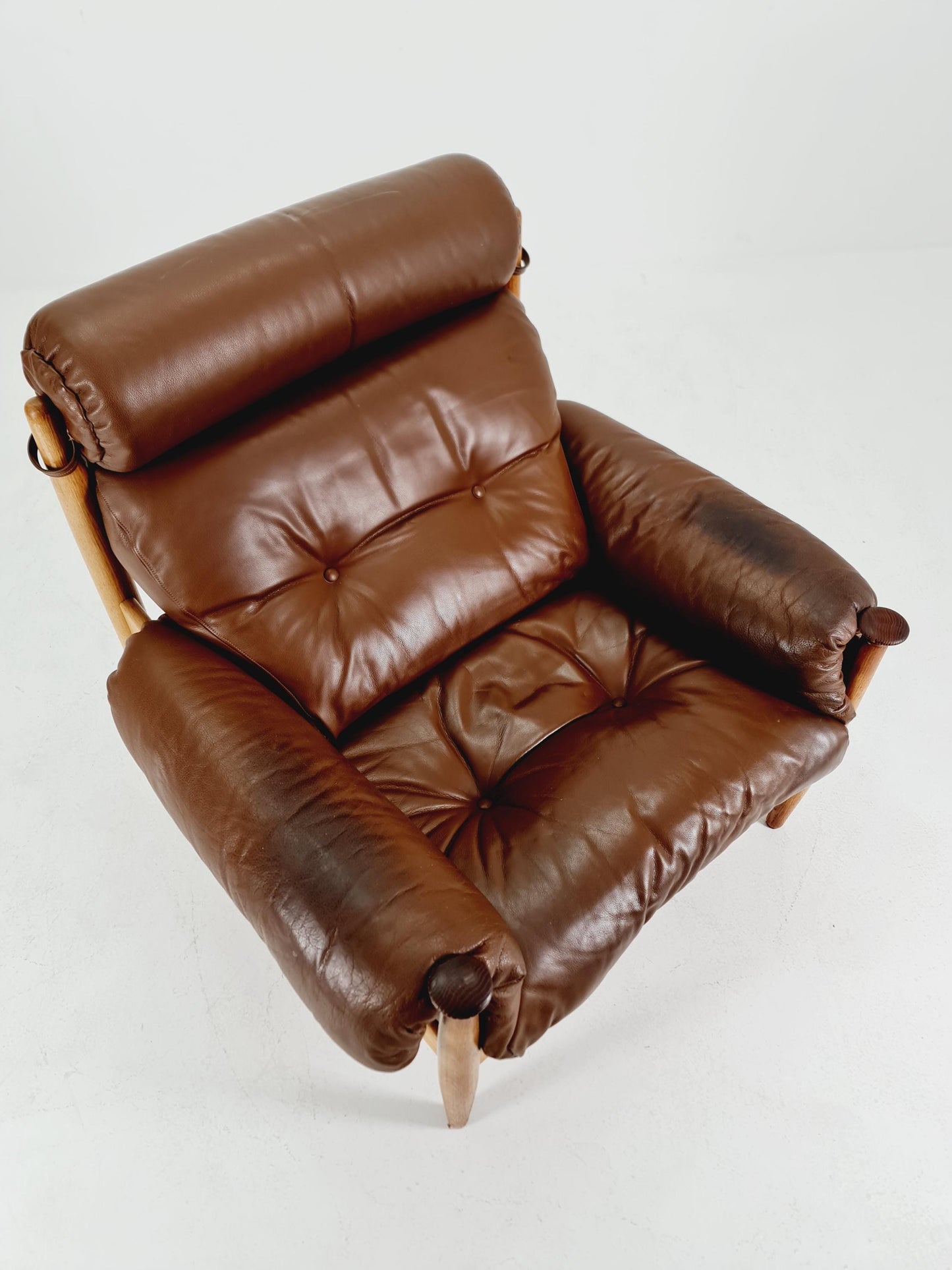 mid century armchairs By Eric Merthen for ire möbler in leather and Oak wood , Sweden 1960s