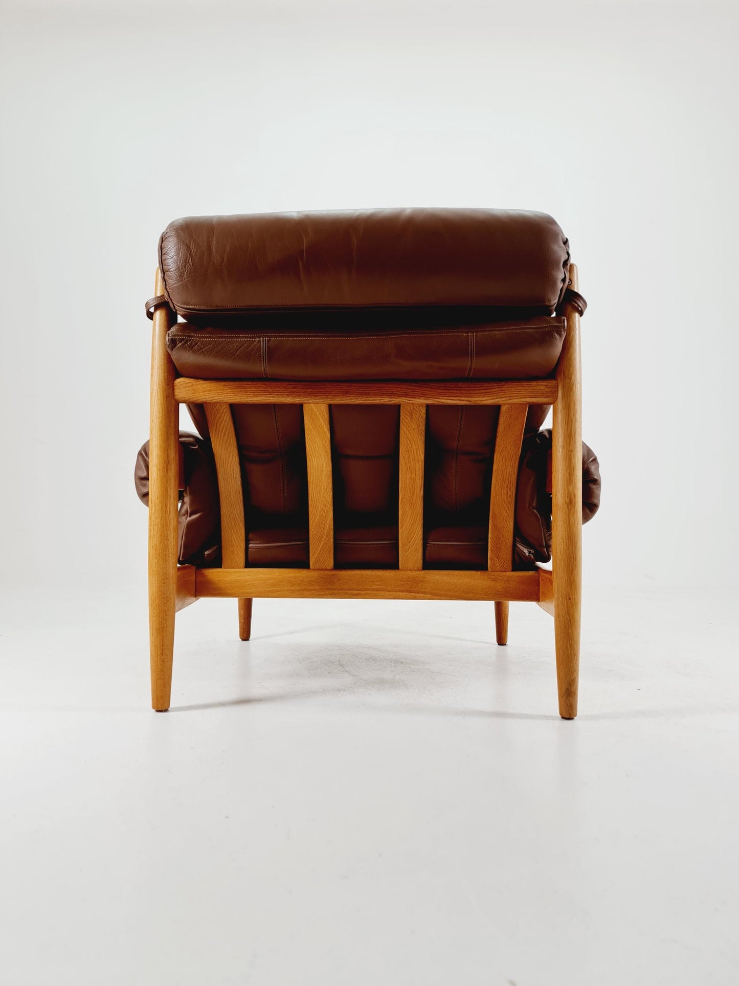 mid century armchairs By Eric Merthen for ire möbler in leather and Oak wood , Sweden 1960s