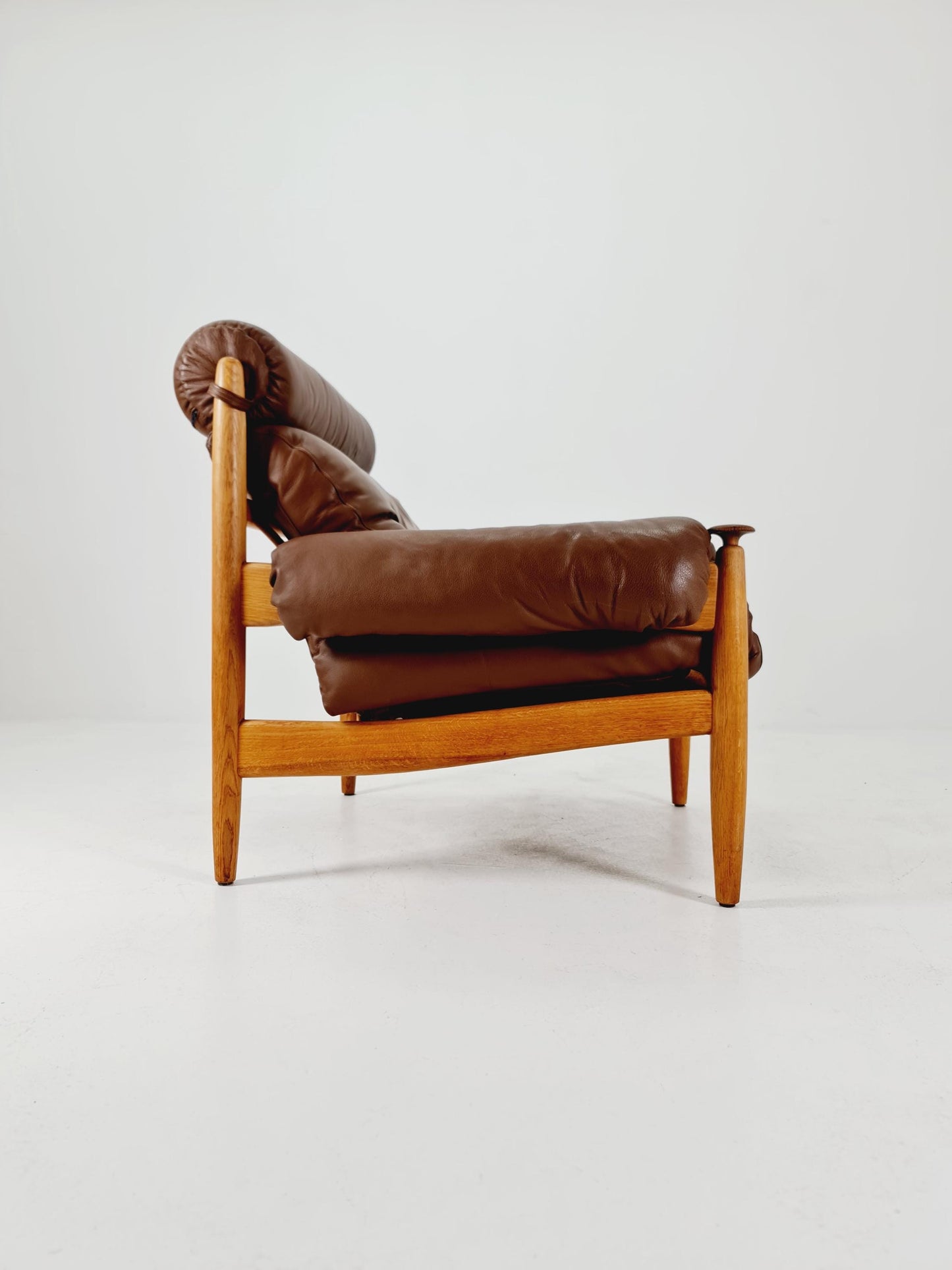 mid century armchairs By Eric Merthen for ire möbler in leather and Oak wood , Sweden 1960s