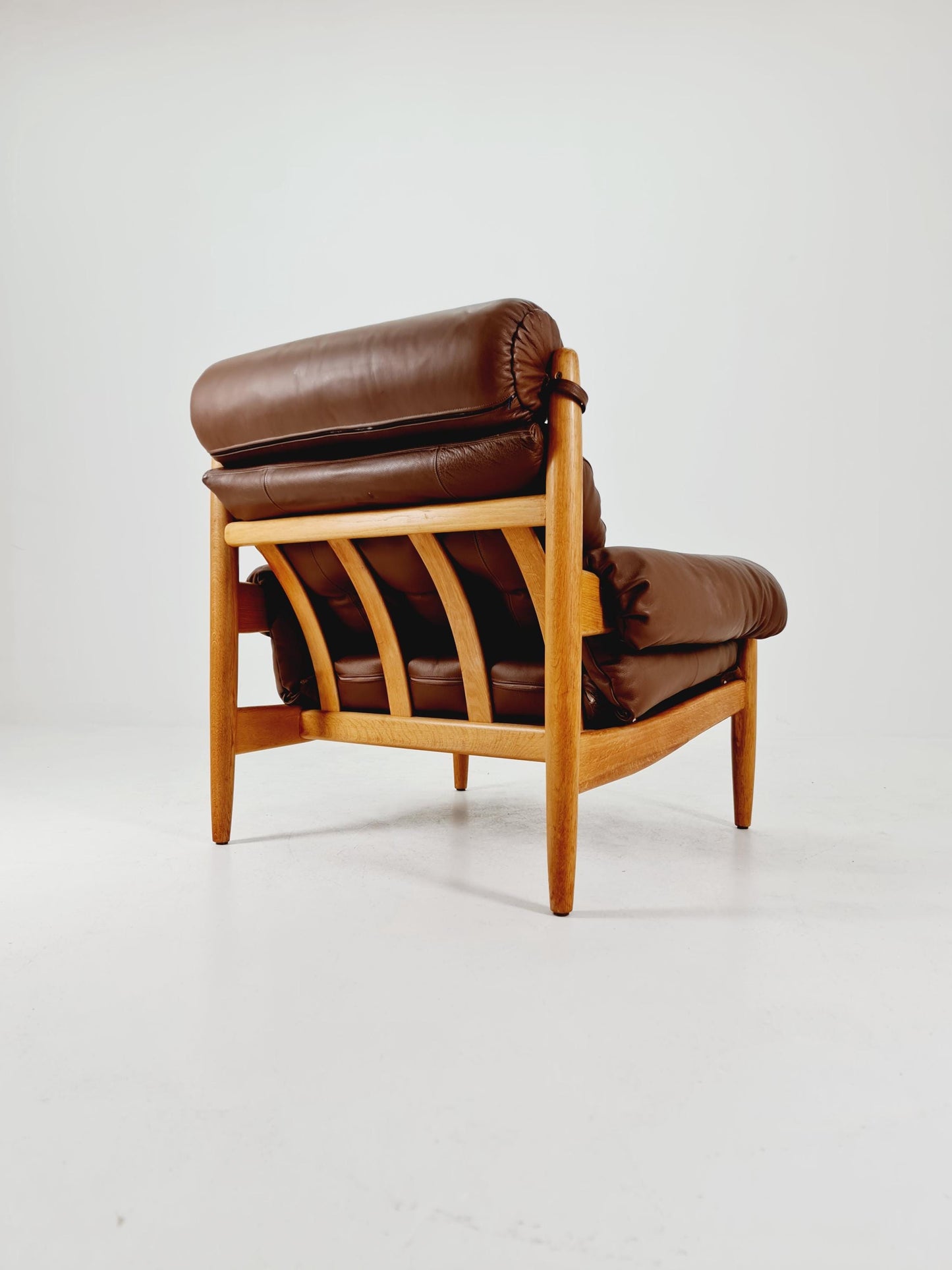 mid century armchairs By Eric Merthen for ire möbler in leather and Oak wood , Sweden 1960s