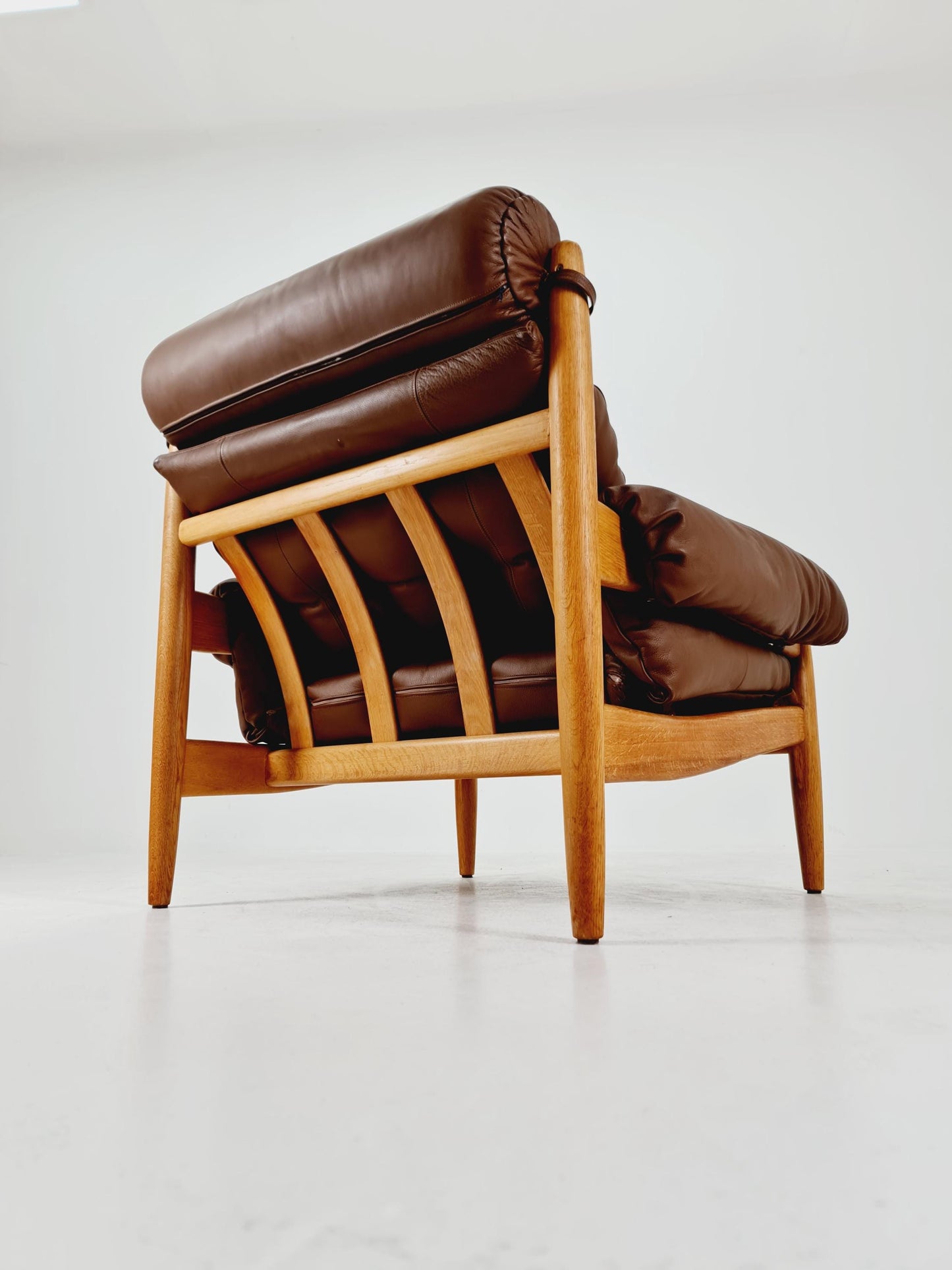mid century armchairs By Eric Merthen for ire möbler in leather and Oak wood , Sweden 1960s