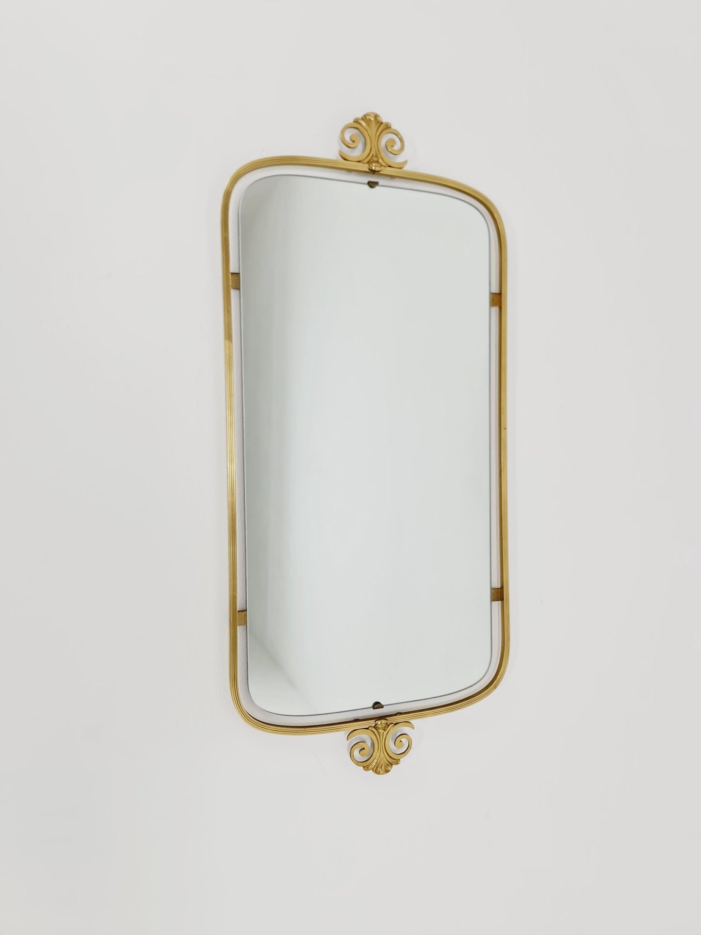 Mid Century asymmetric German brass Original kidney wall mirror from the 60s