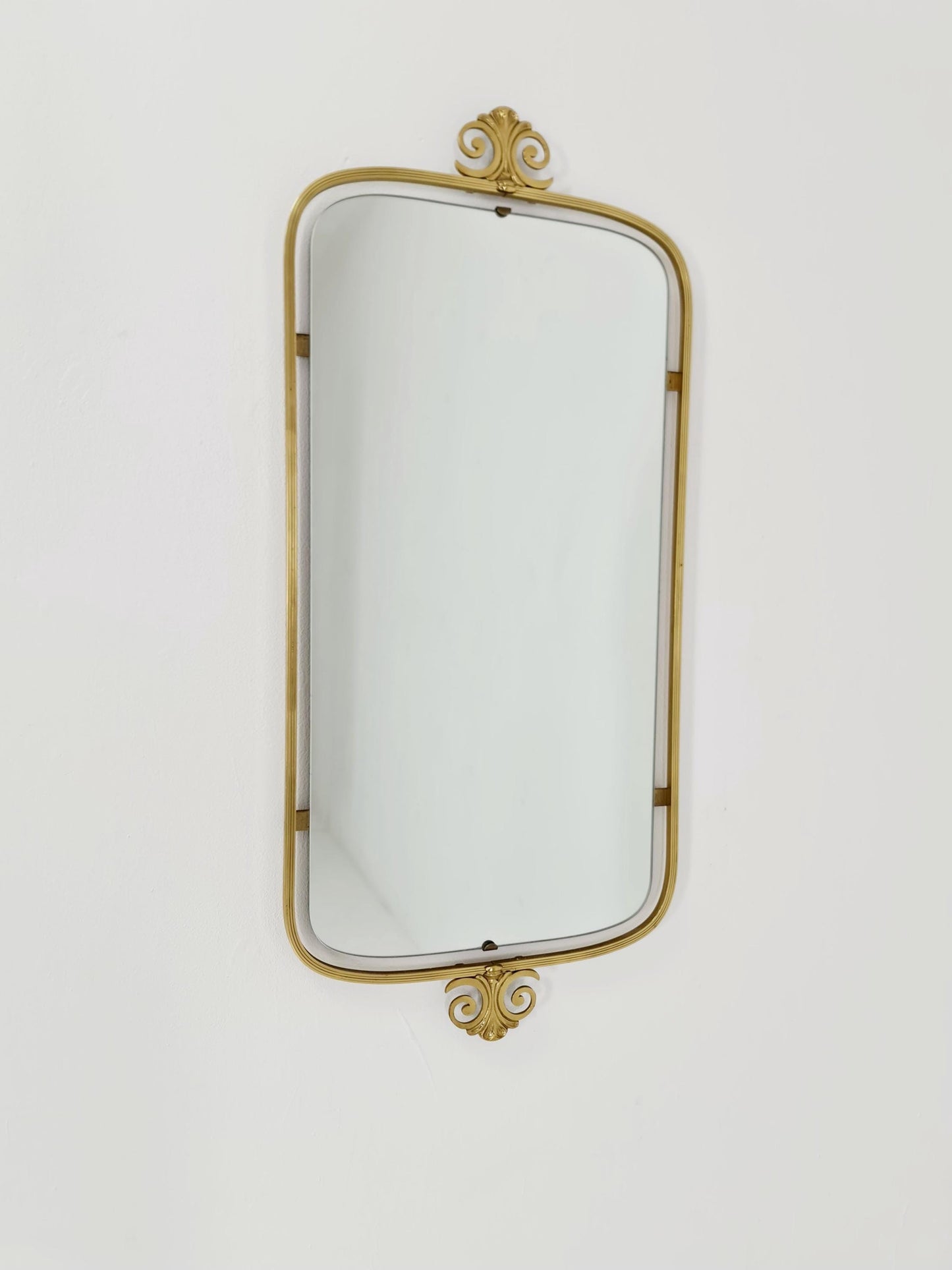 Mid Century asymmetric German brass Original kidney wall mirror from the 60s