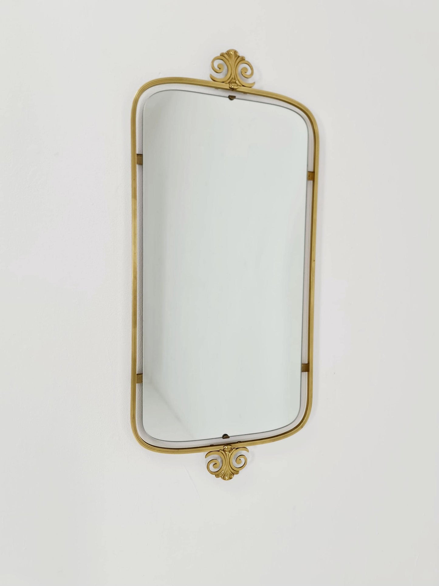 Mid Century asymmetric German brass Original kidney wall mirror from the 60s